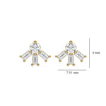 18k yellow gold natural round and baguette diamond celestial stud earrings