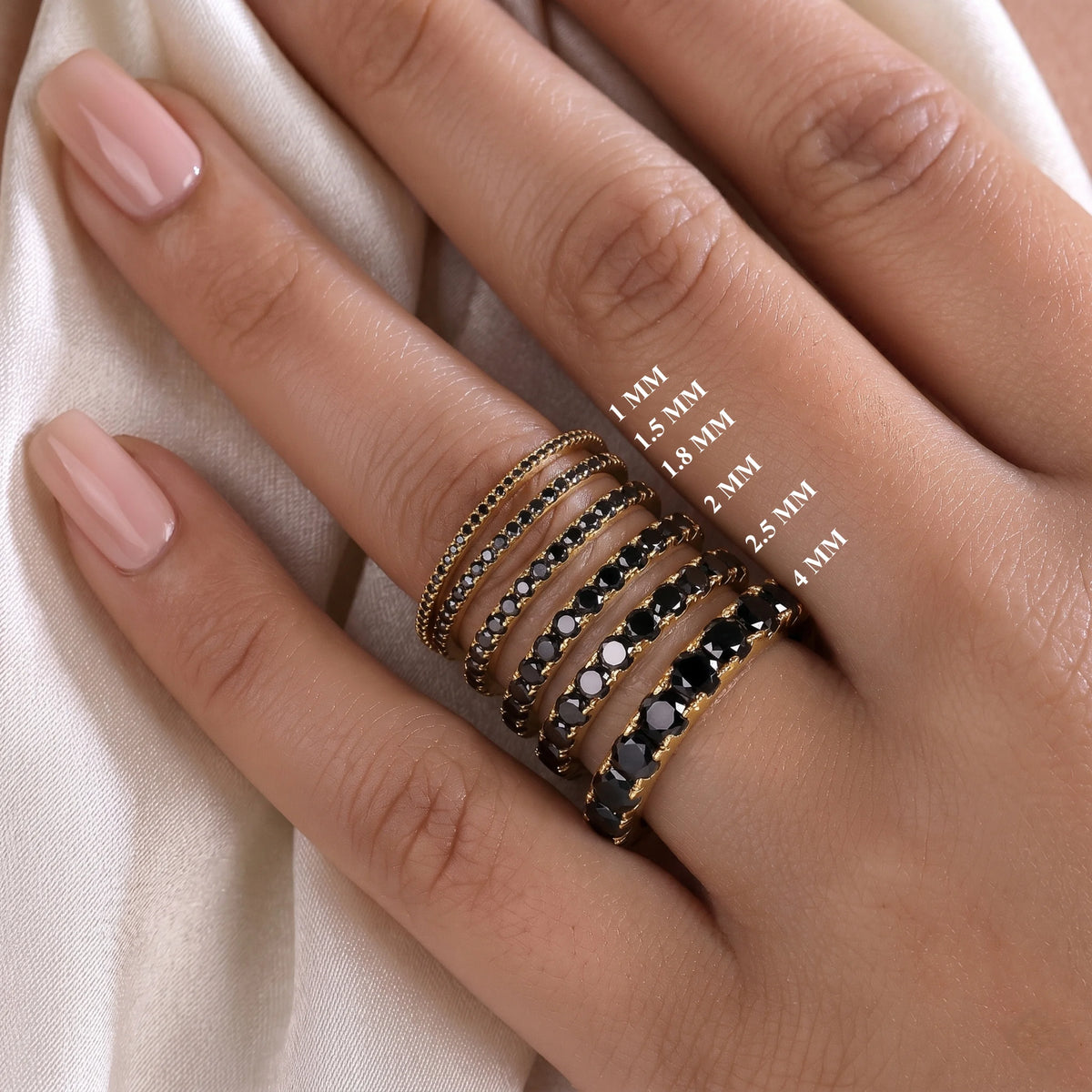 Round Natural Black Diamond Half Eternity Ring
