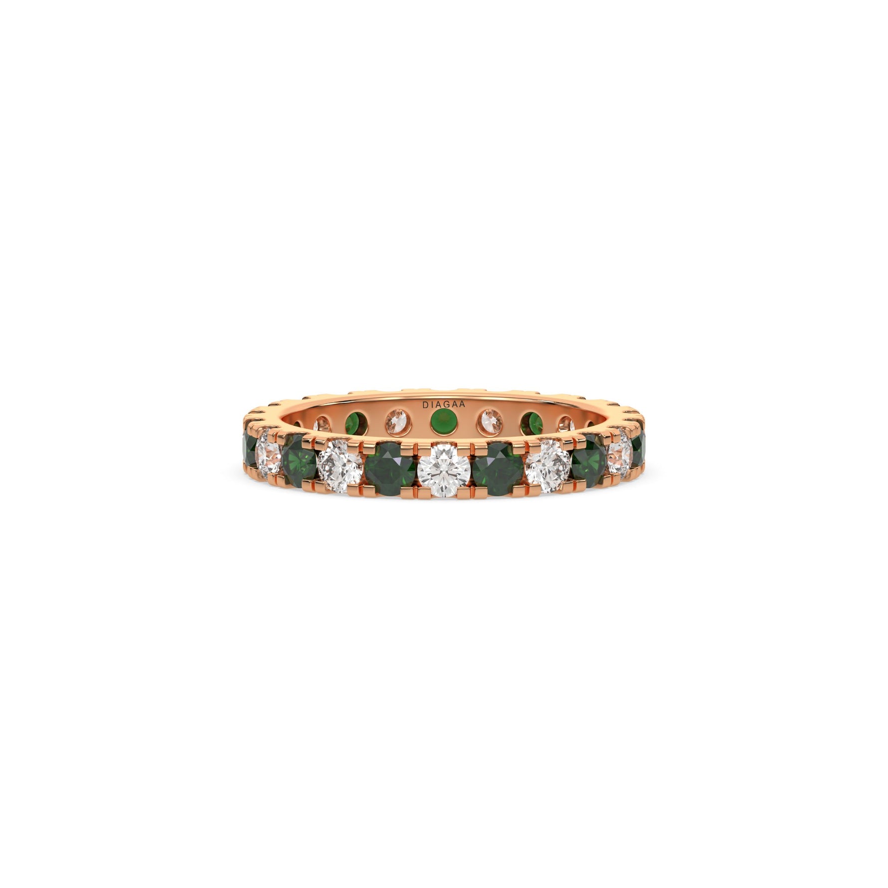 14K Rose Gold Diamond and Emerald Gemstone Ring