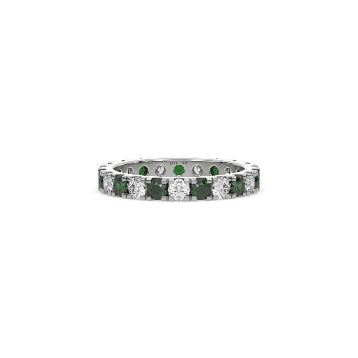 14K White Gold Diamond and Emerald Gemstone Ring