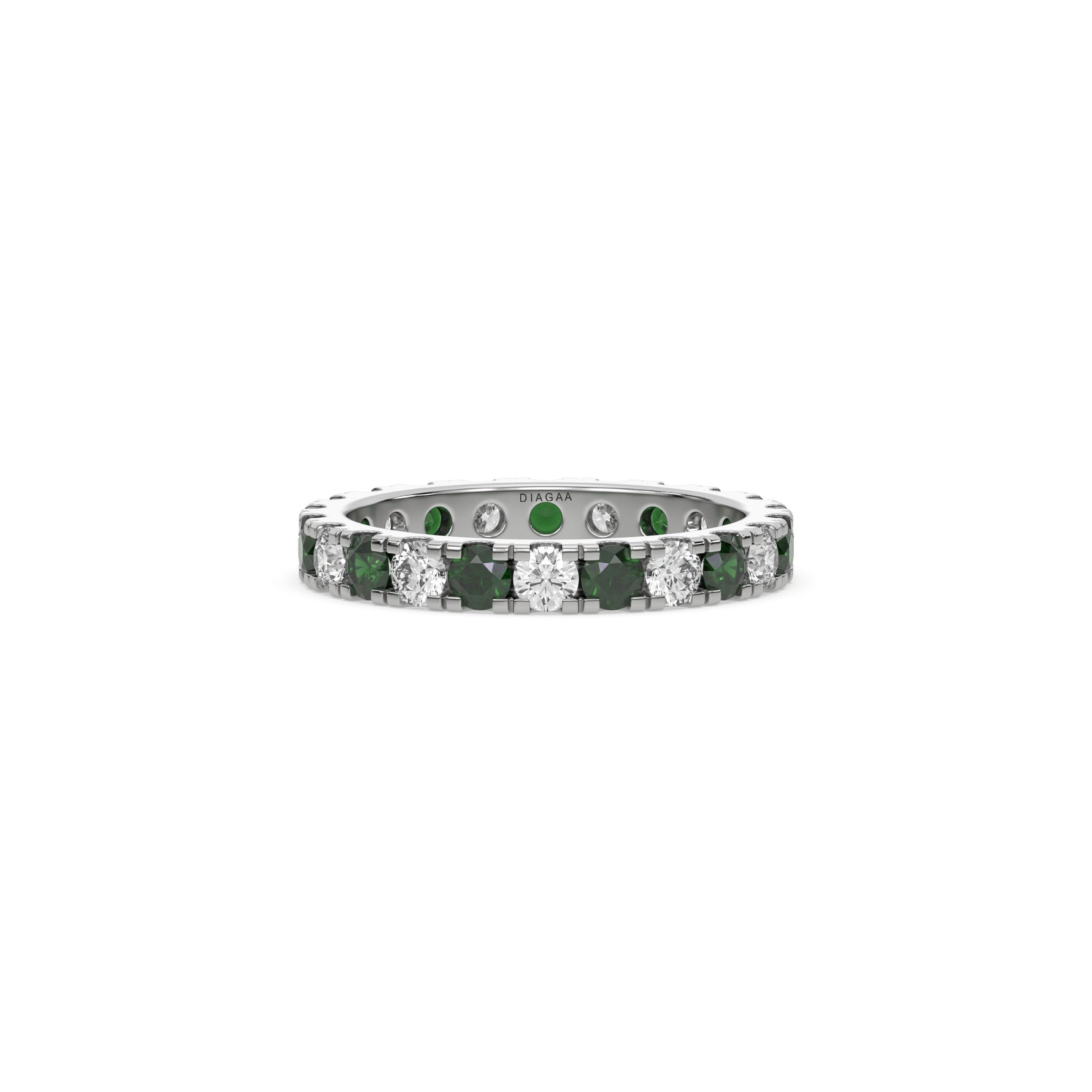 14K White Gold Diamond and Emerald Gemstone Ring