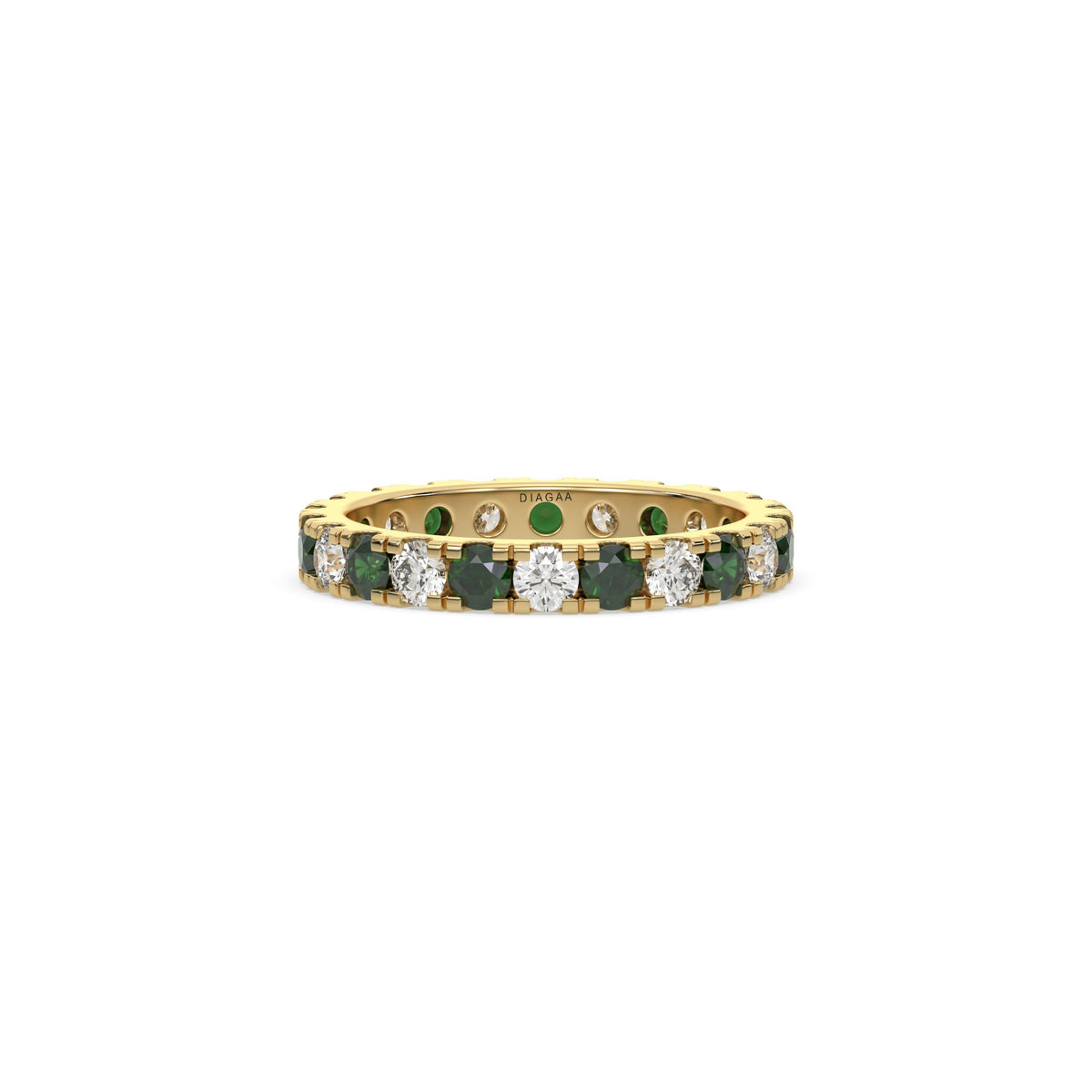 18K Yellow Gold Diamond and Emerald Gemstone Ring