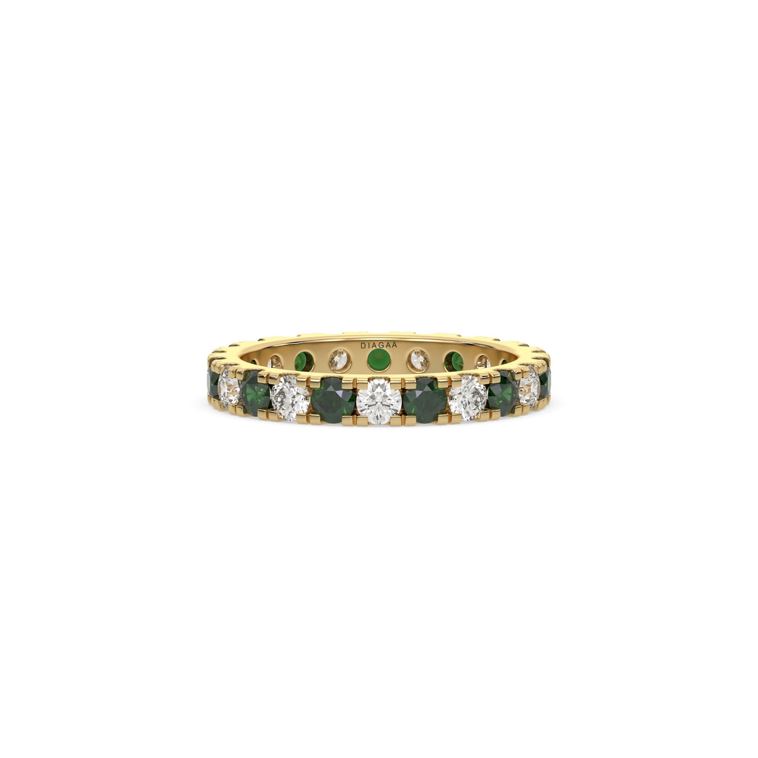 18K Yellow Gold Diamond and Emerald Gemstone Ring