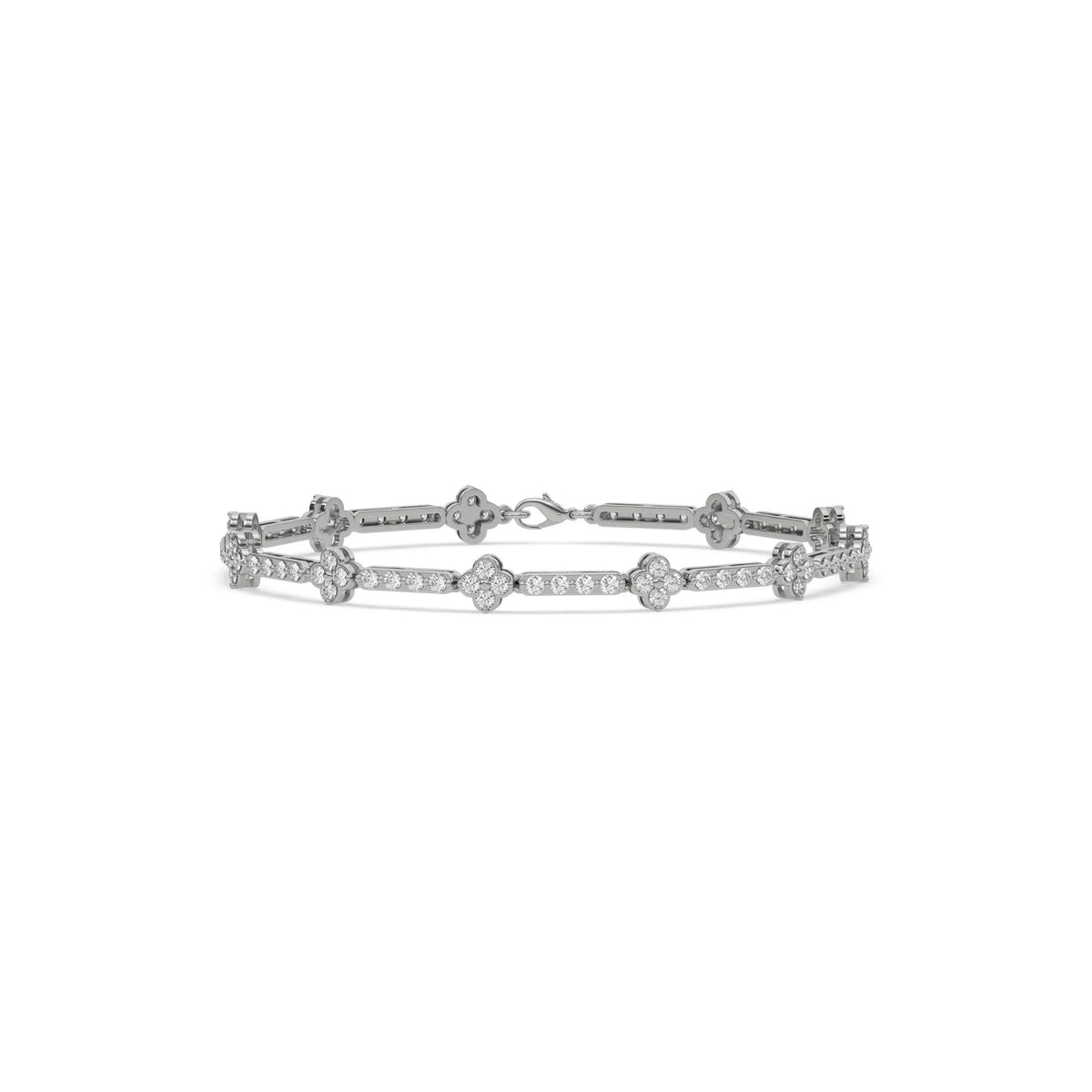 Flower Tennis Bracelet with Round Natural Diamonds