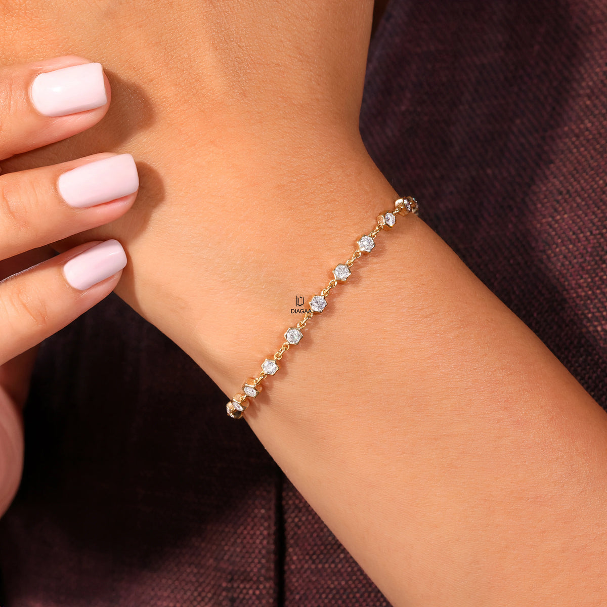 Round Lab Grown Diamond Bezel Station Bracelet