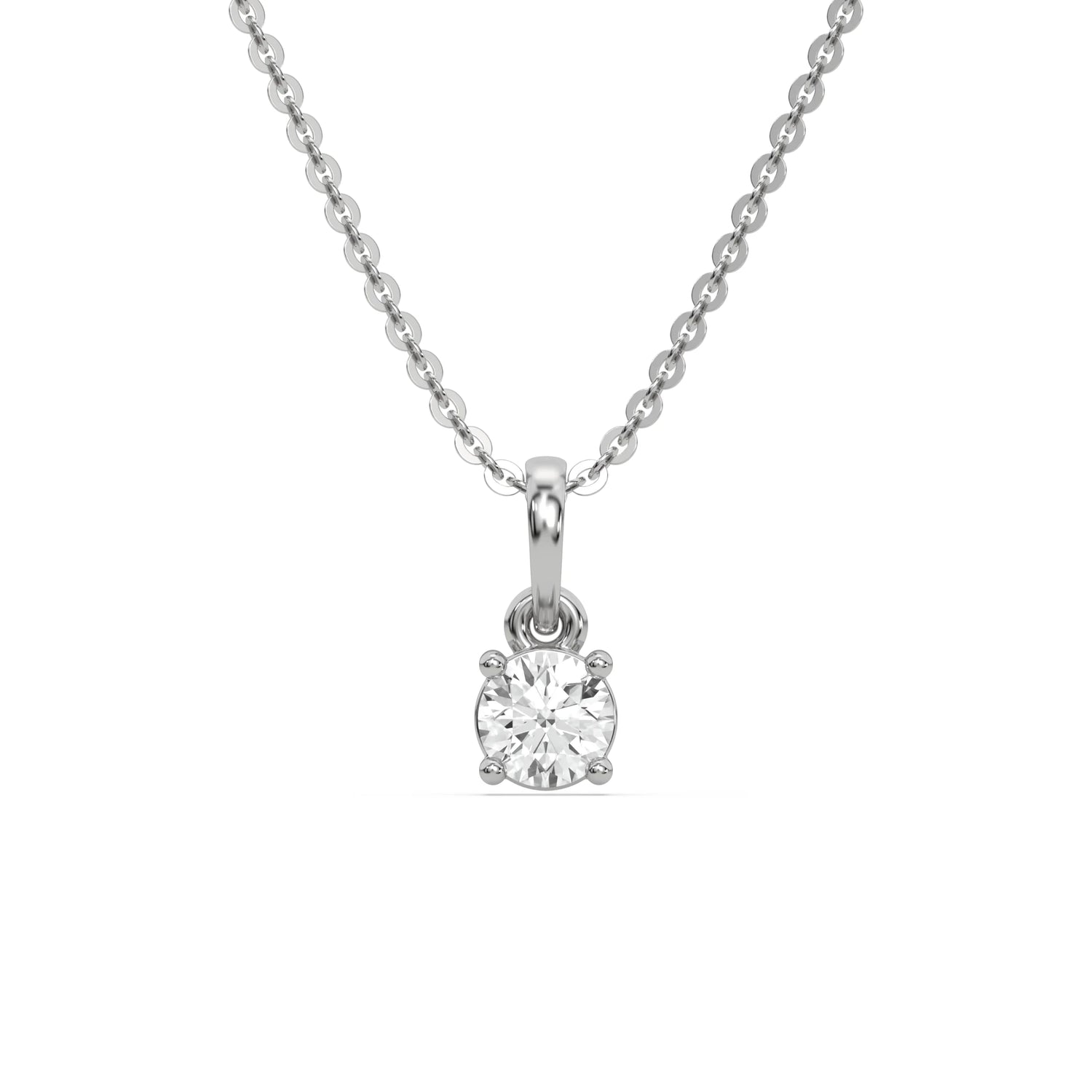 18K White Gold Natural Round Cut Diamond Solitaire Necklace