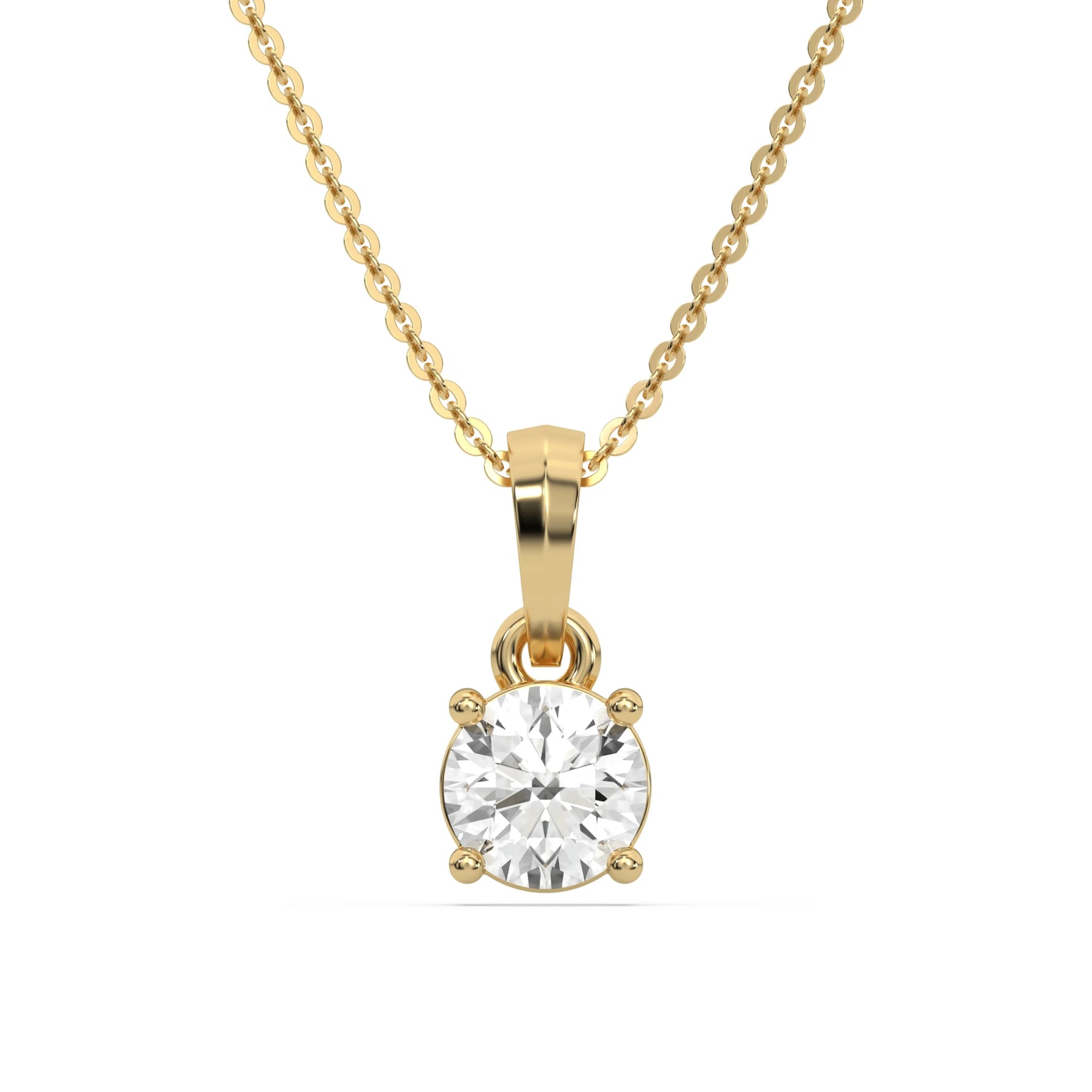 18K Yellow Gold Round Cut Diamond Solitaire Necklace
