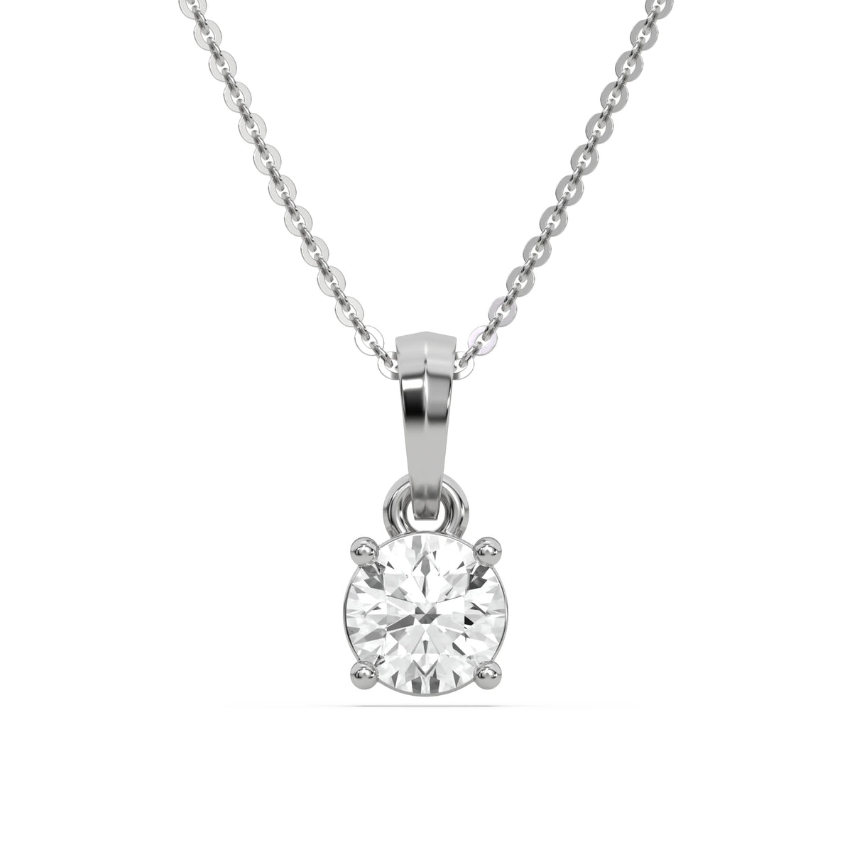 Solitaire Round diamond necklace featuring a single brilliant prong-set diamond pendant hanging from a classic white gold chain.