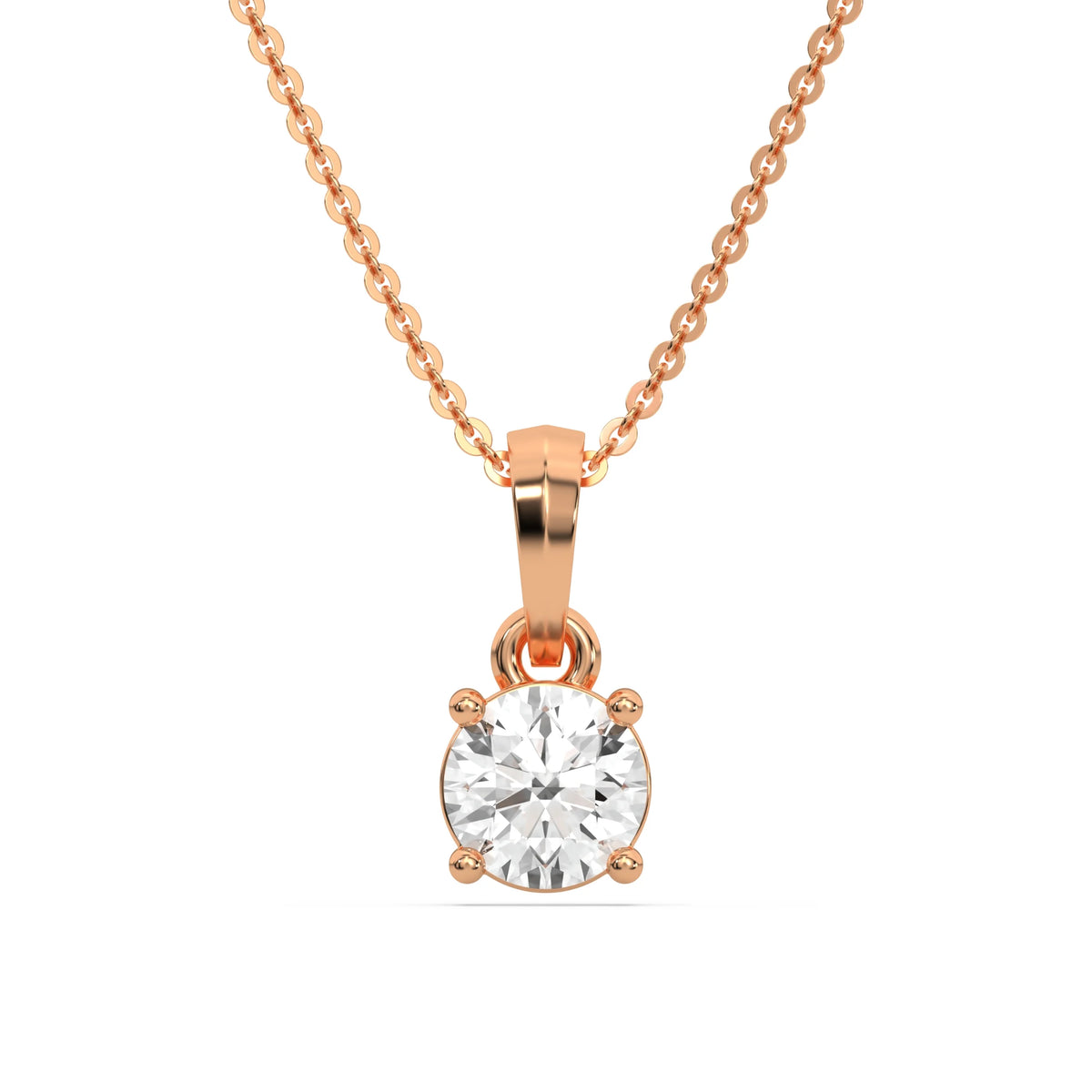 18K Rose Gold Round Cut Diamond Solitaire Necklace