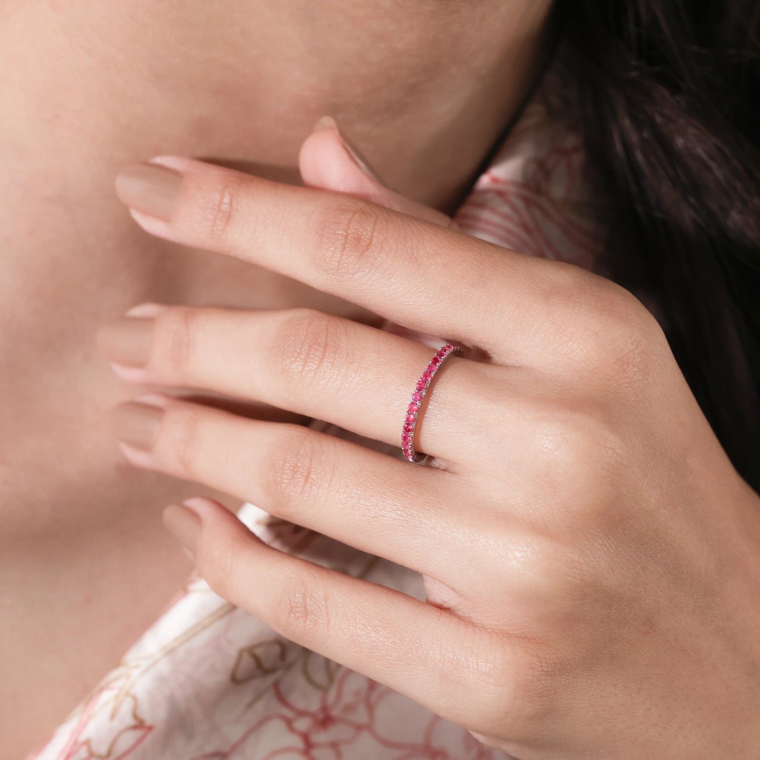 Round Cut Full Ruby Half Eternity Ring 