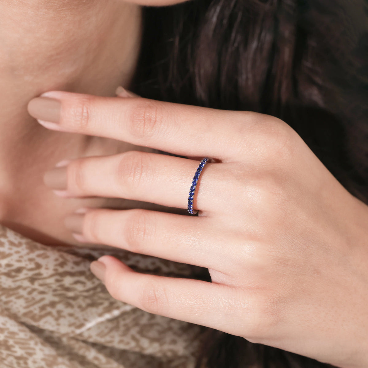 Round Cut Diamond Sapphire Eternity Ring 