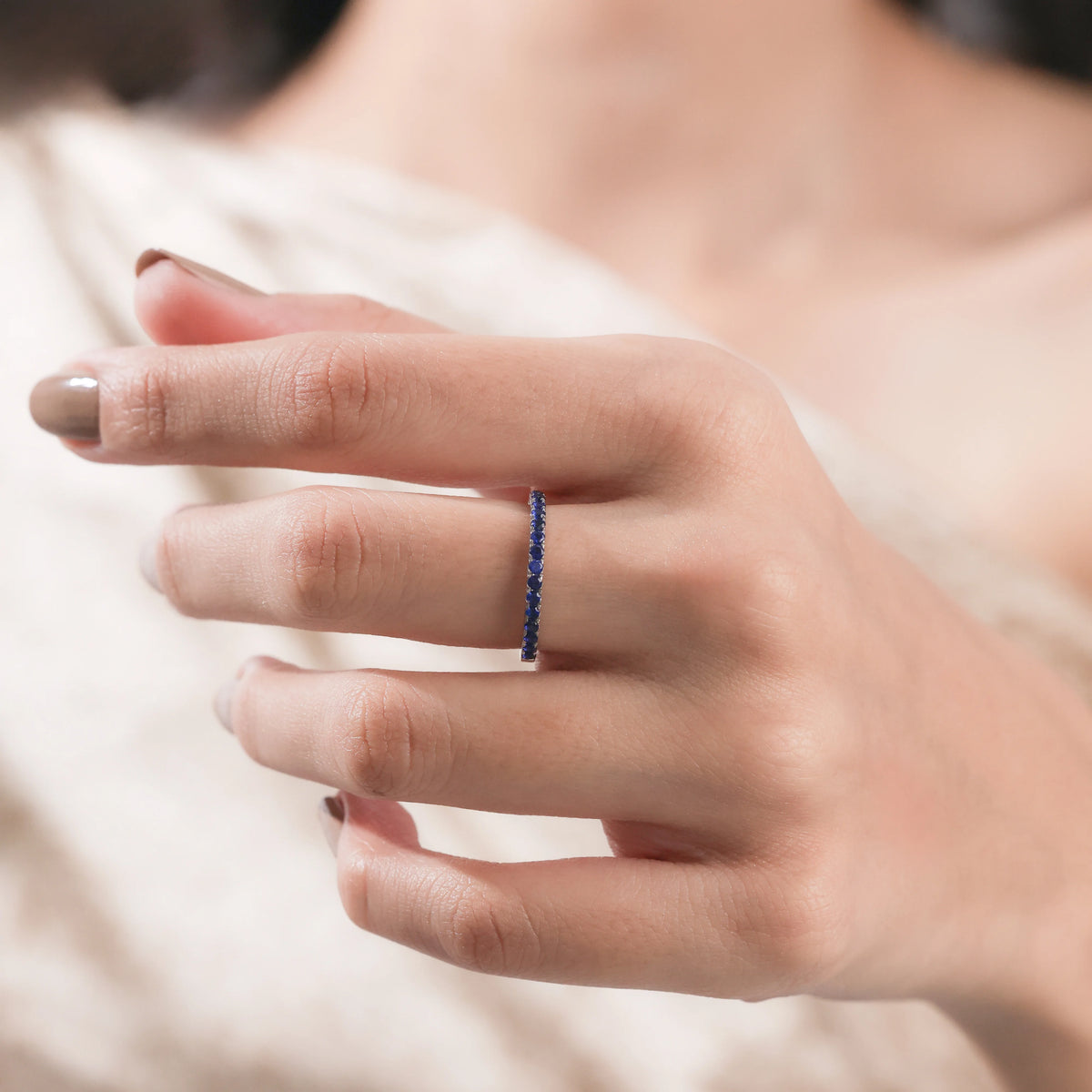 Round Cut Full Sapphire Eternity Ring 