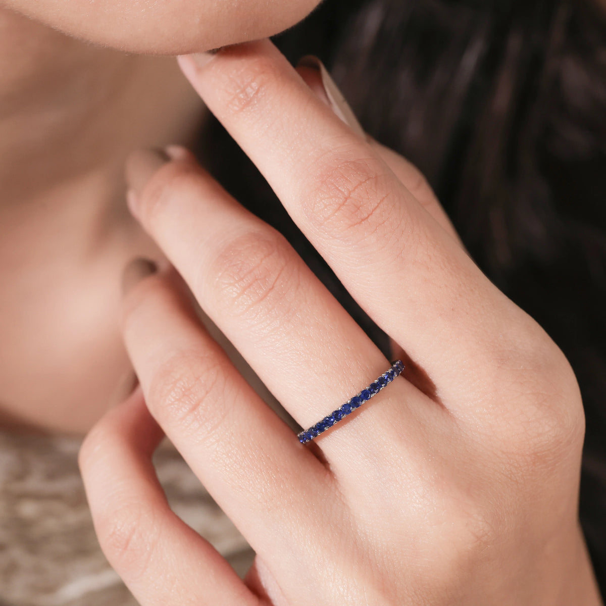 Round Cut Sapphire Eternity Gold Ring 