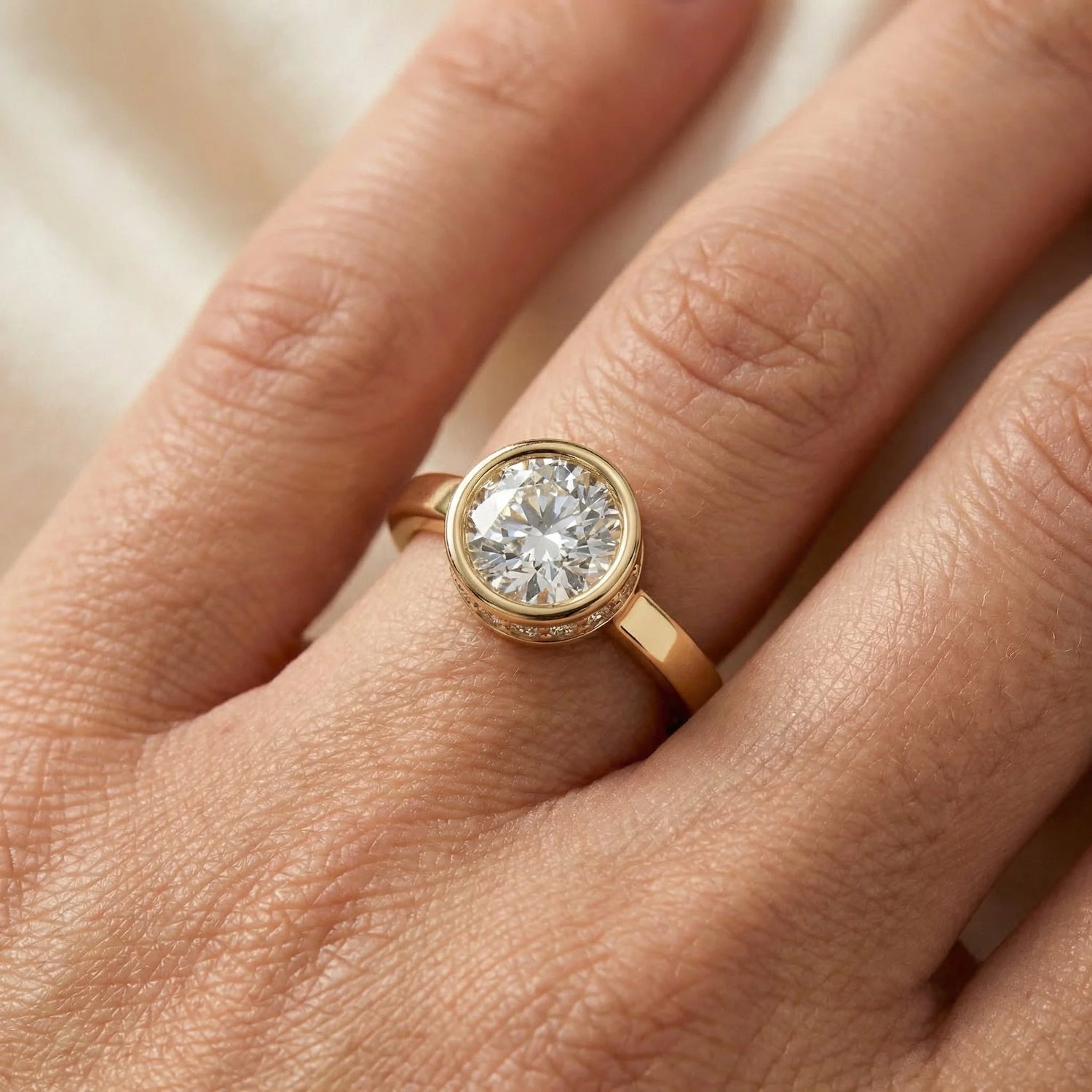 3 CT Lab Diamond Round Cut Hidden Halo Bezel Engagement Ring