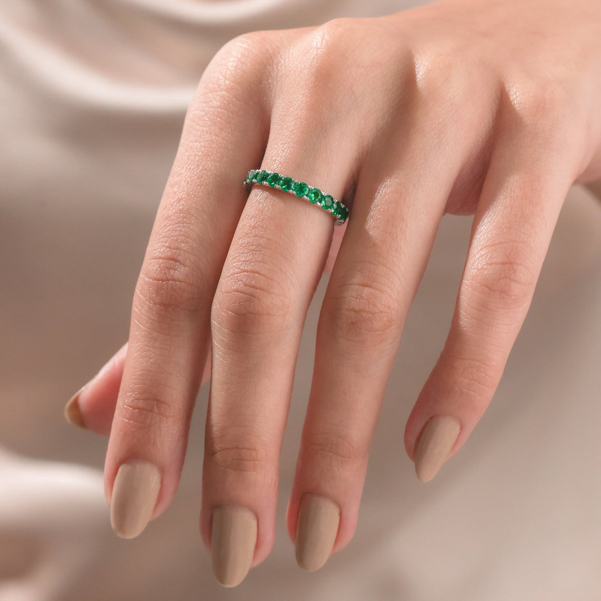Round Emerald Full Eternity Ring 
