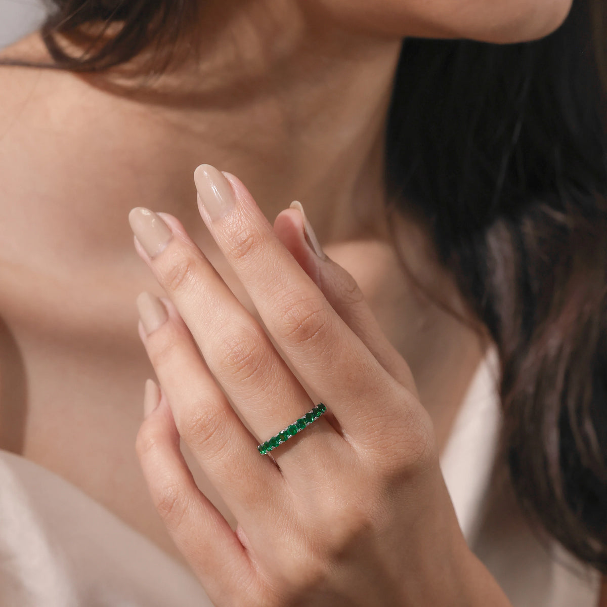 Round Cut Emerald Eternity Ring 