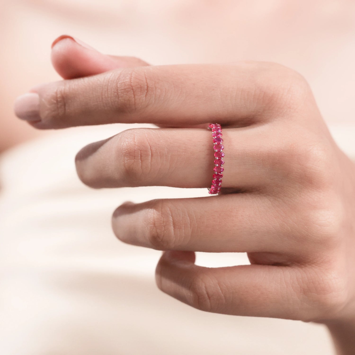 Oval Cut Natural Ruby Gemstone Diamond Full Eternity Ring