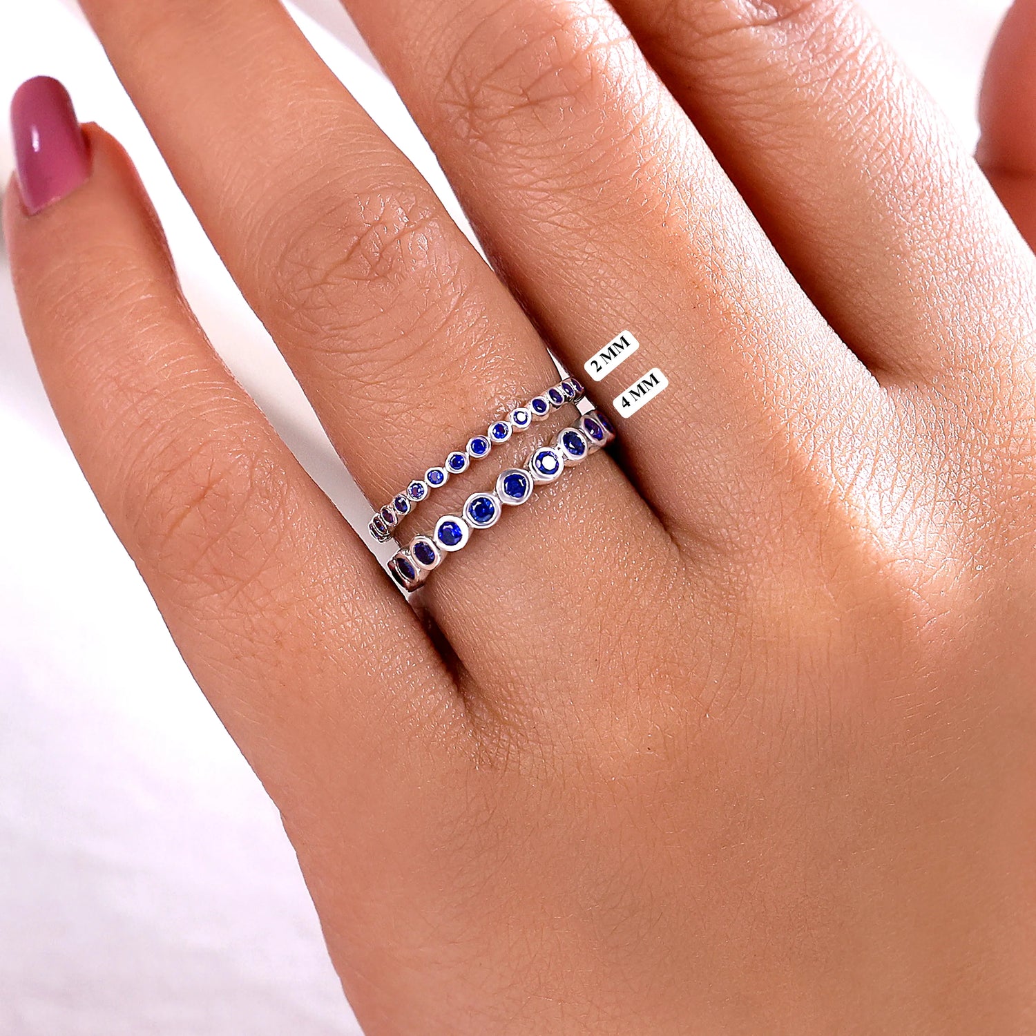 4 MM Natural Round Blue Bezel Set Sapphire Eternity Ring