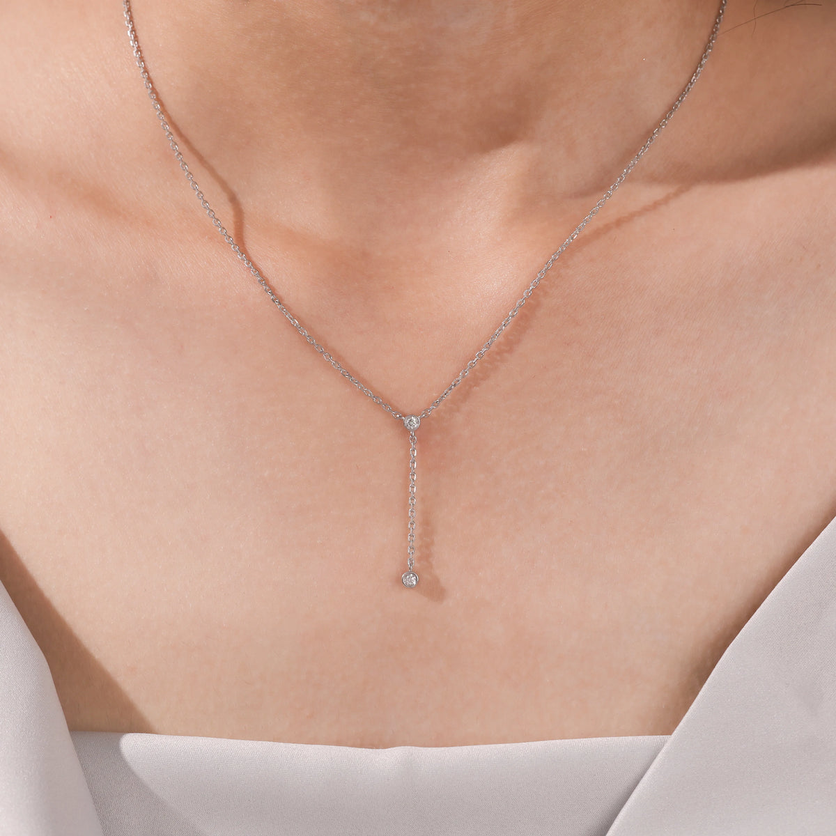 0.10 CT Lab Grown Round Diamond Y Necklace