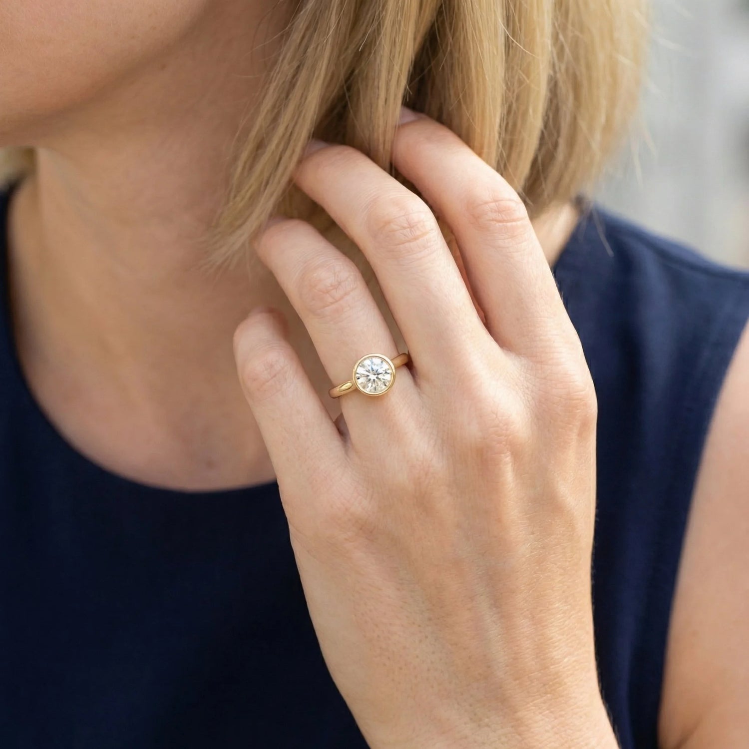 3 CT Lab Diamond Bezel Set Round Engagement Ring