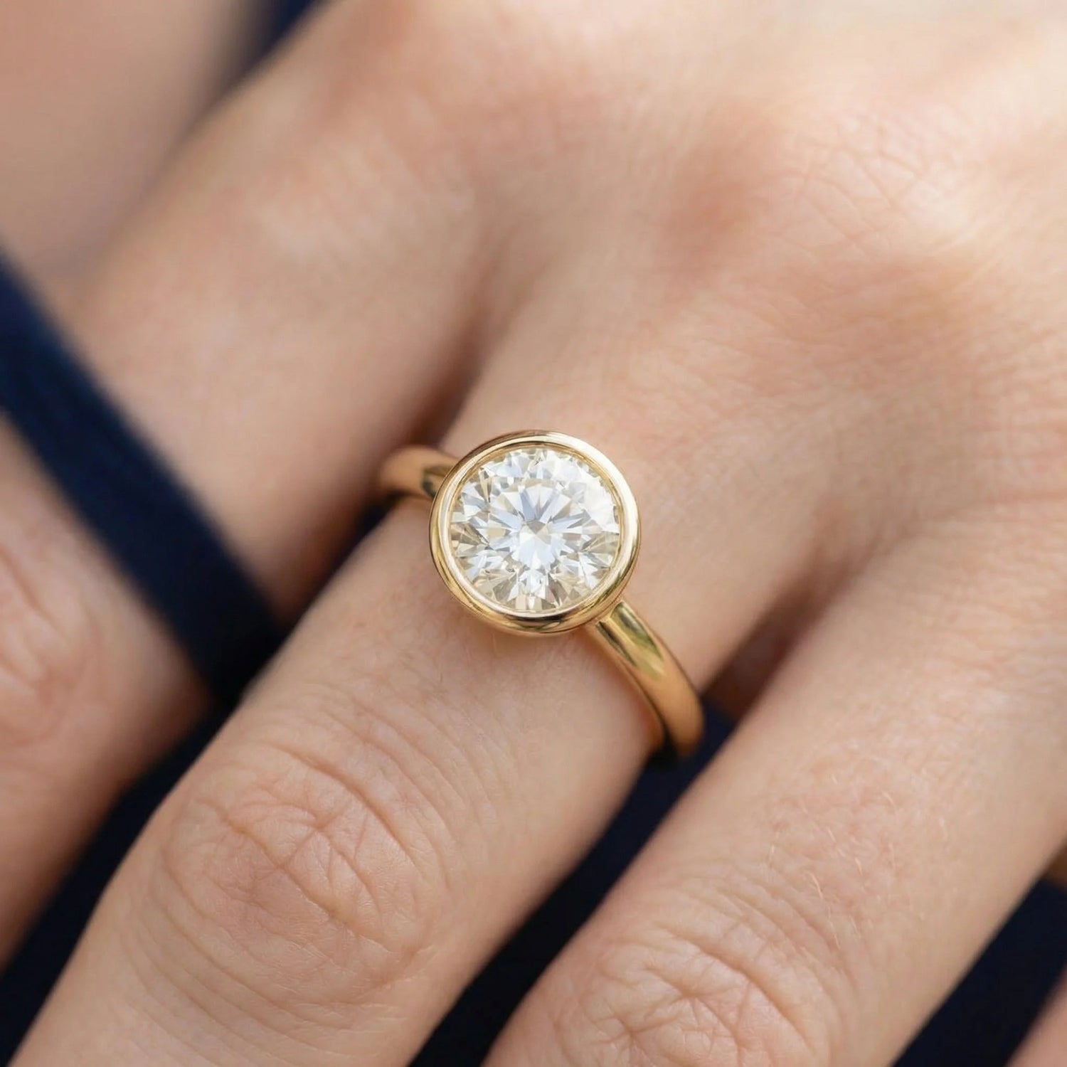 1 CT Natural Diamond Round Cut Bezel Engagement Ring
