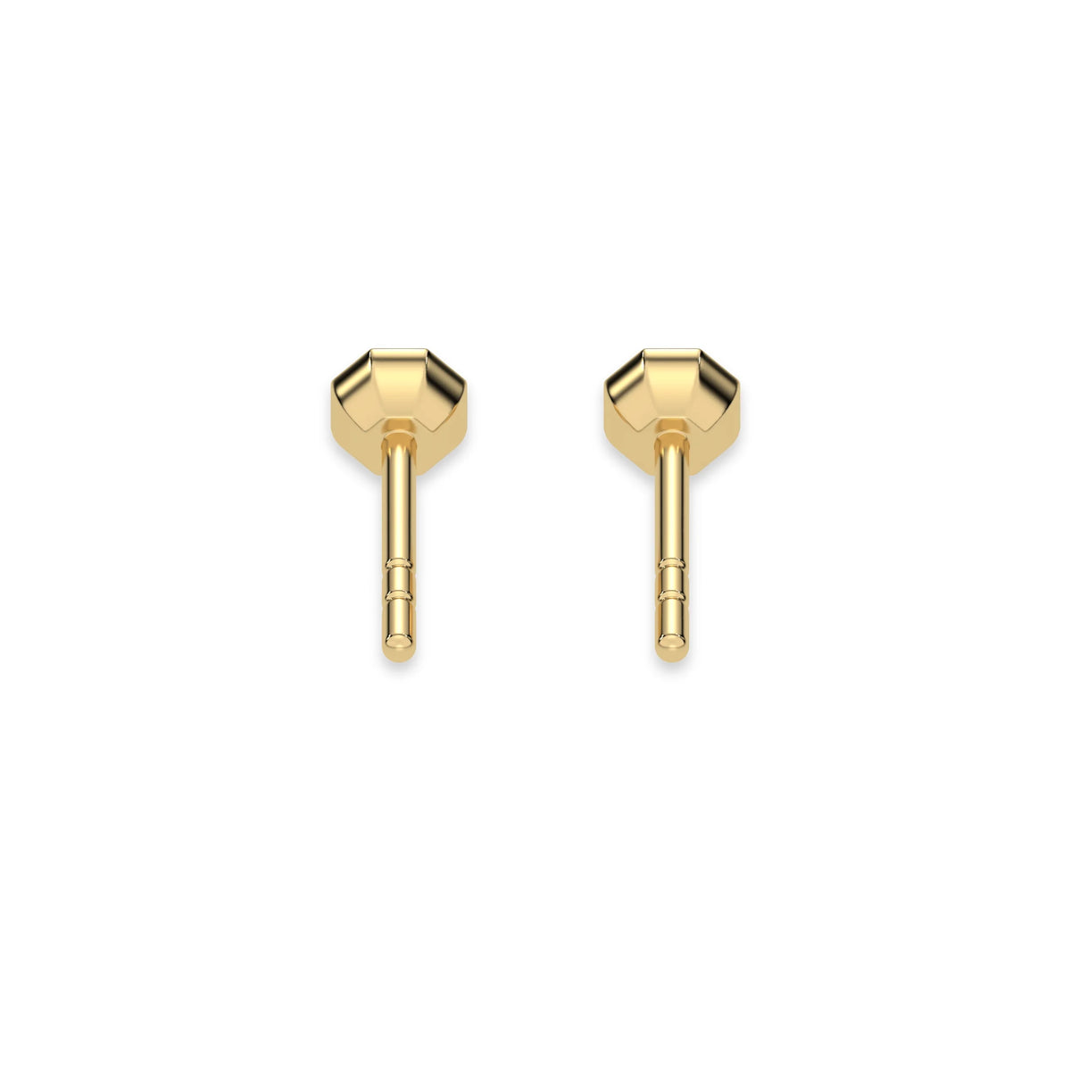 This yellow gold Classic Round Diamond Studs made with round brilliant-cut diamonds and set in an octagonal bezel setting in back view