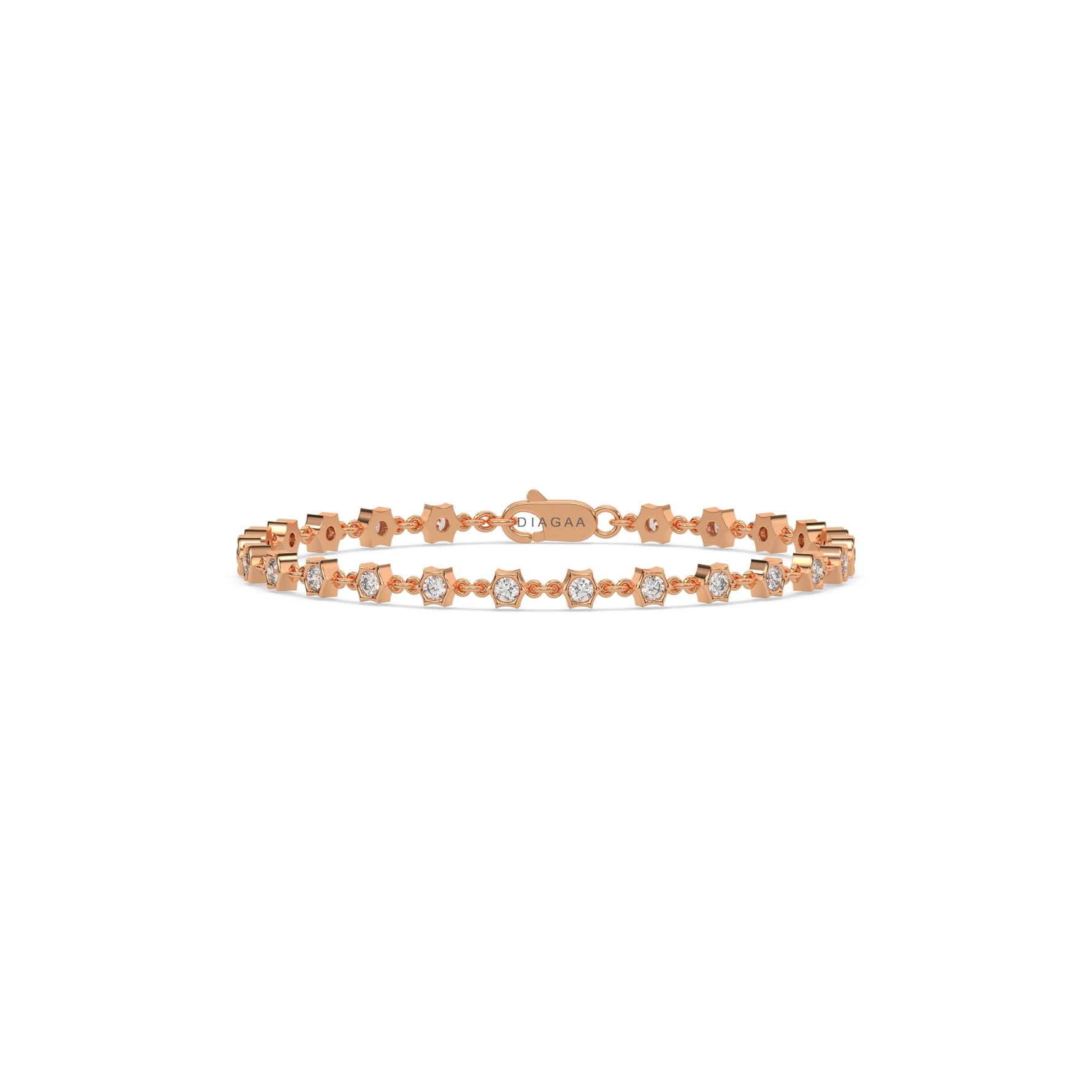 18K Rose Gold Round Diamond Chain Bracelet