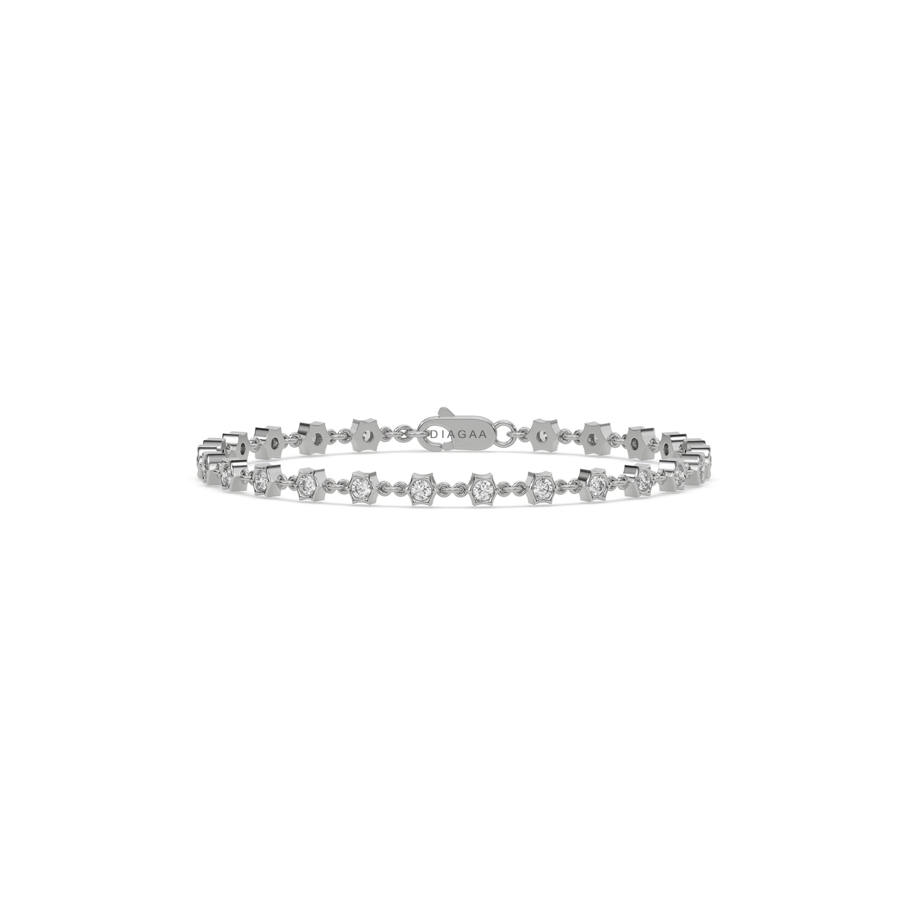 18K White Gold Round Diamond Chain Bracelet