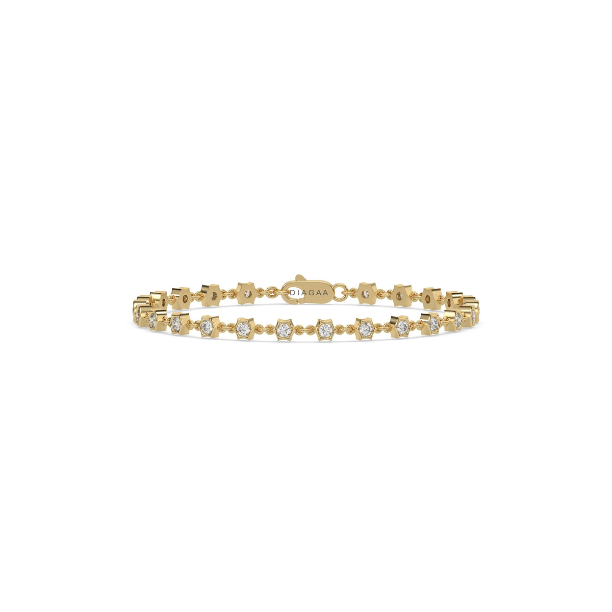 18K Yellow Gold Round Diamond Chain Bracelet