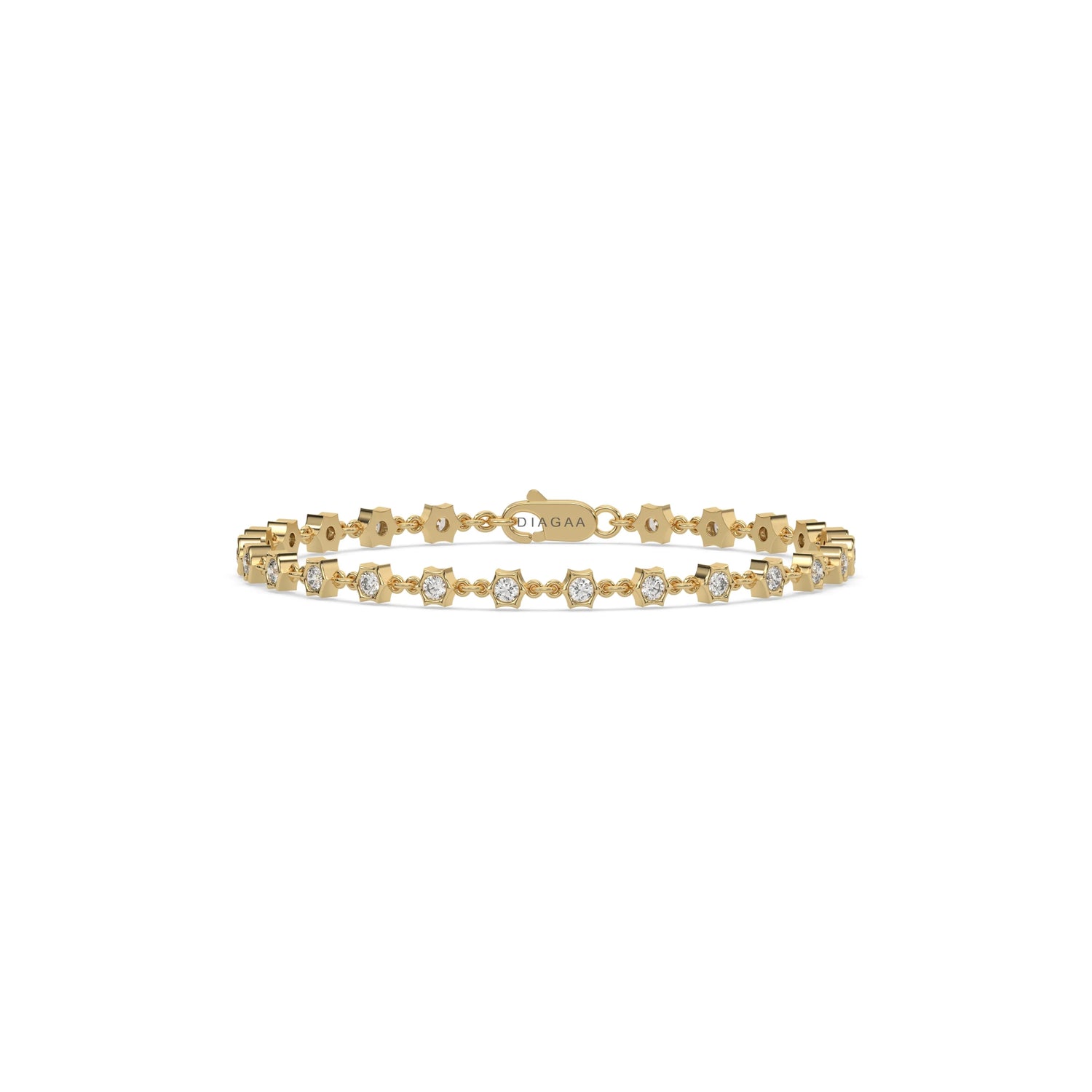 18K Yellow Gold Round Diamond Chain Bracelet