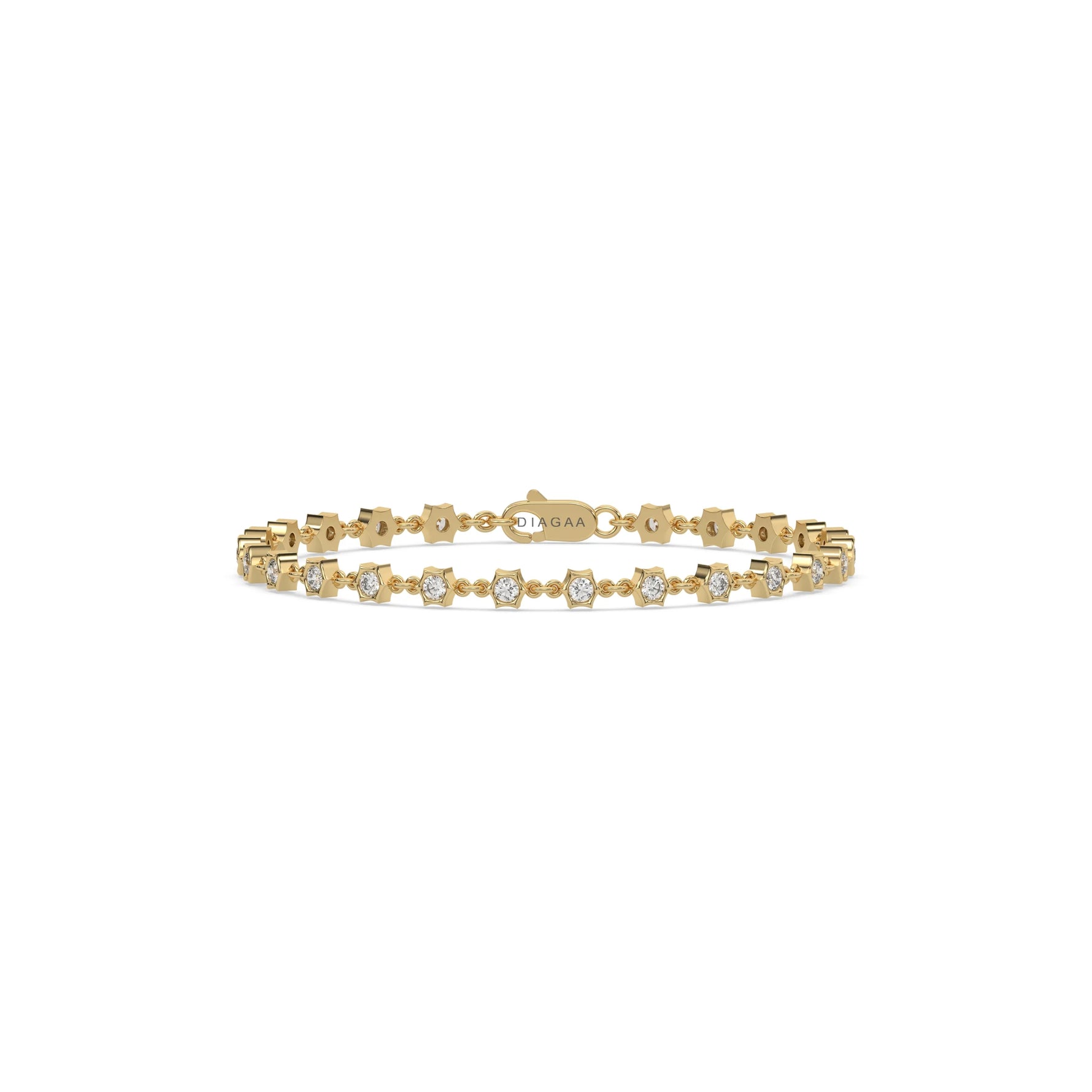 18K Yellow Gold Round Diamond Chain Bracelet