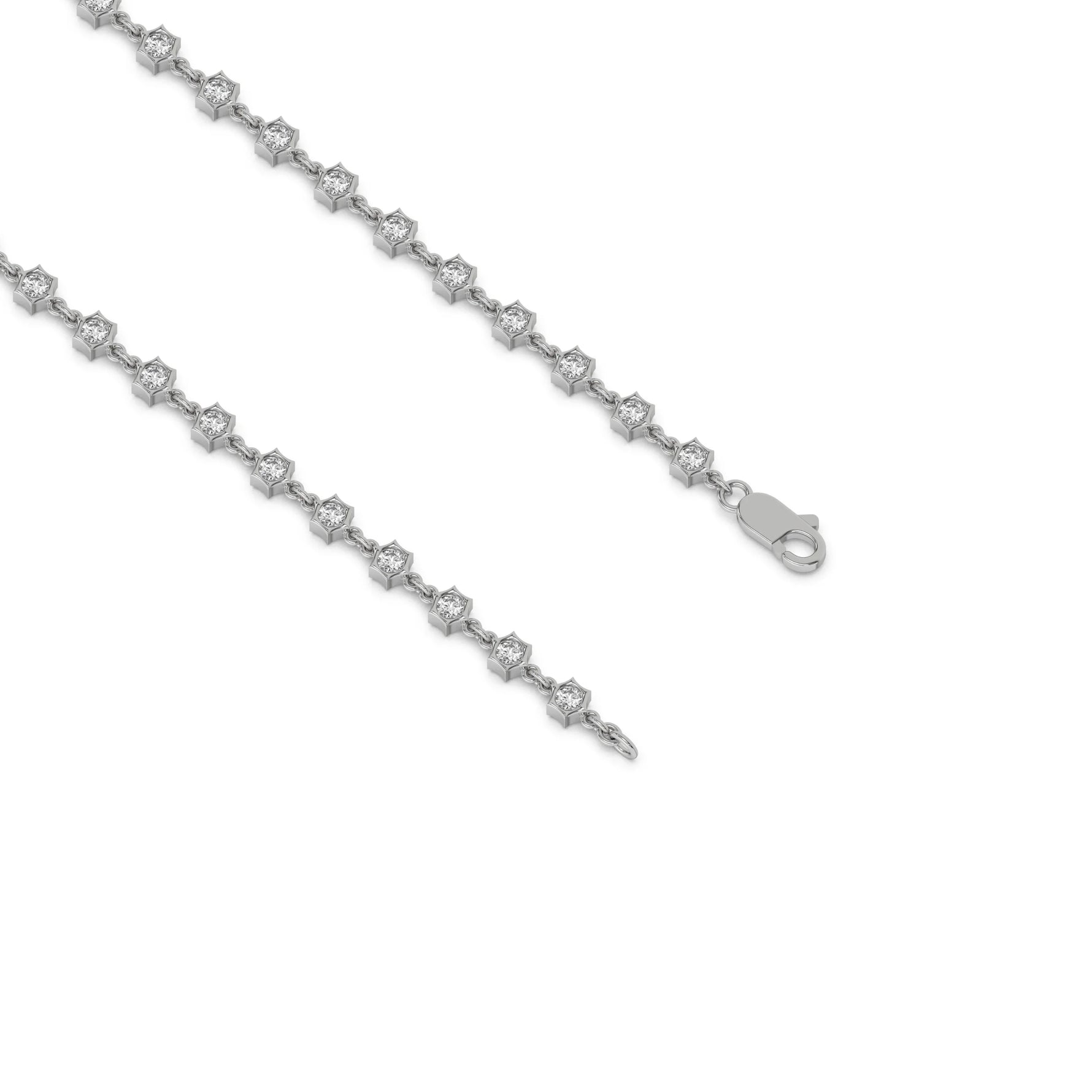 10K White Gold Round Diamond Chain Bracelet