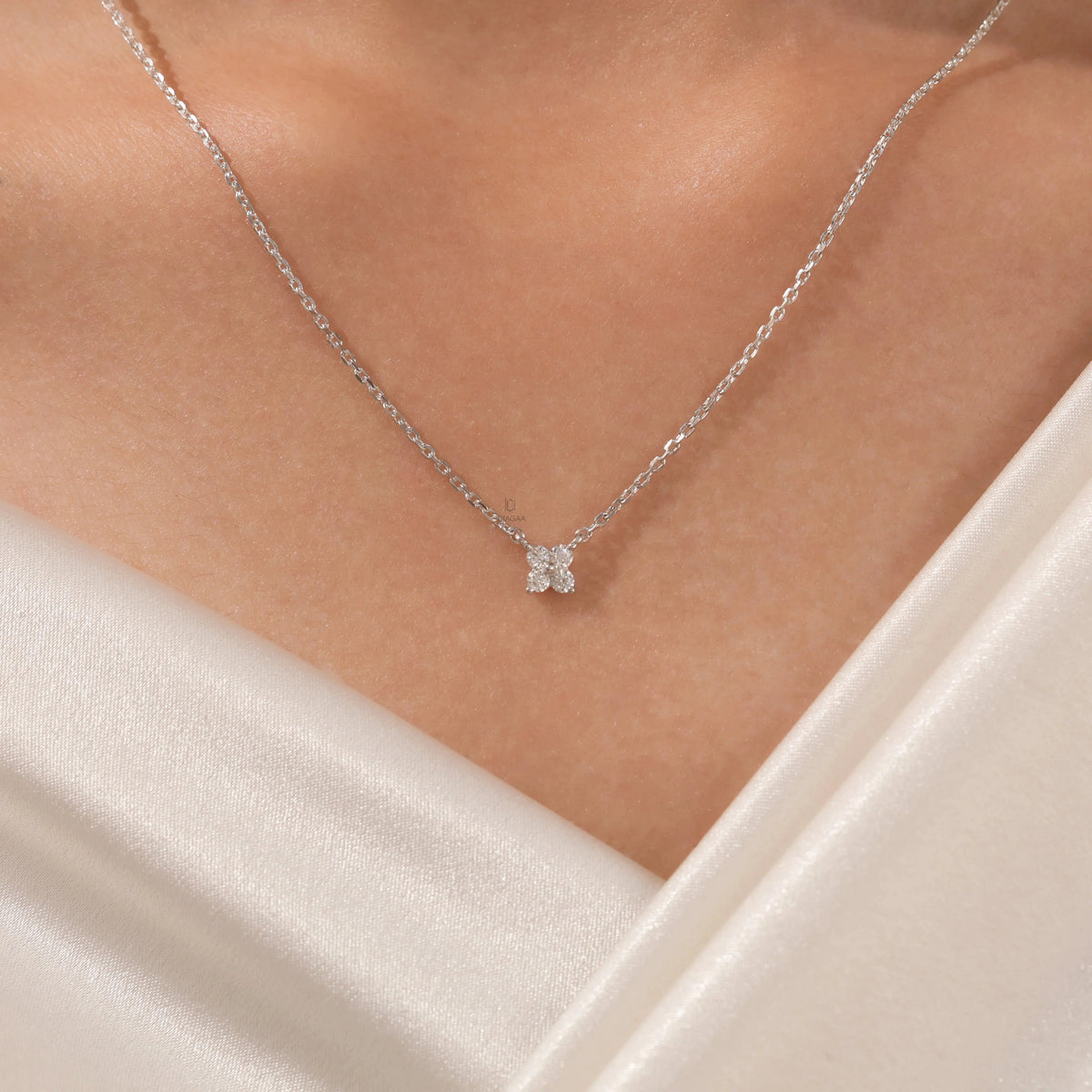 0.23 CT Four Lab Grown Diamond Flower Necklace