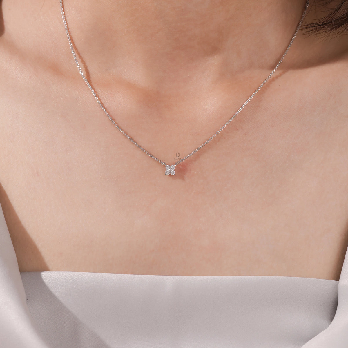 0.23 CT Four Natural Diamond Flower Necklace