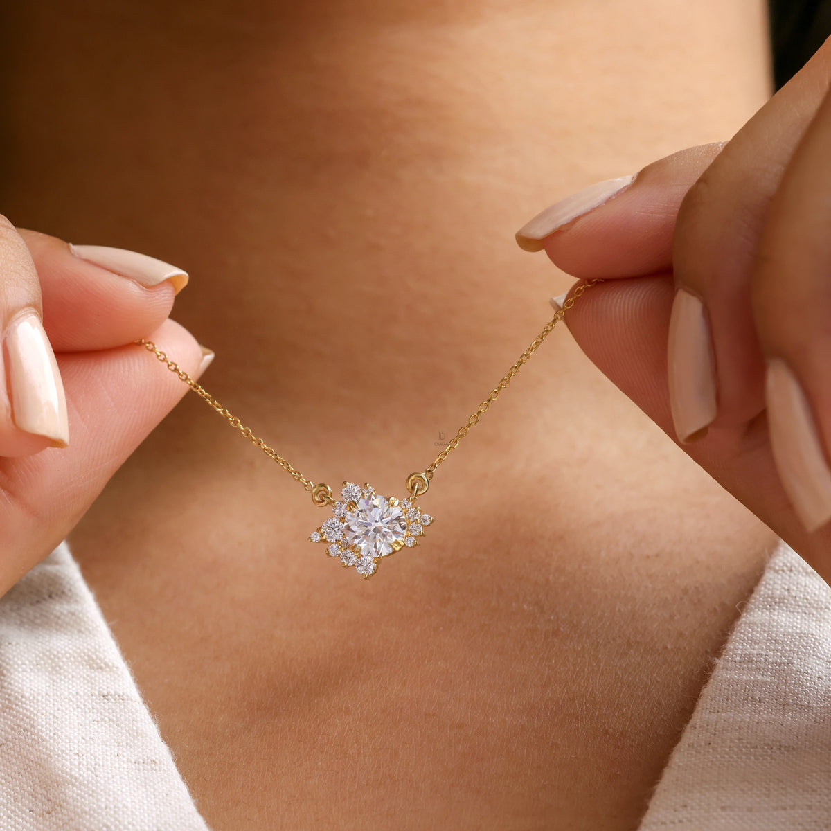 1.28 CT Round Lab Diamond Cluster Pendant Necklace