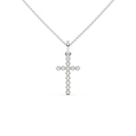 This white gold Cross pendant made with 12 round diamonds, securely set in prongs in top view