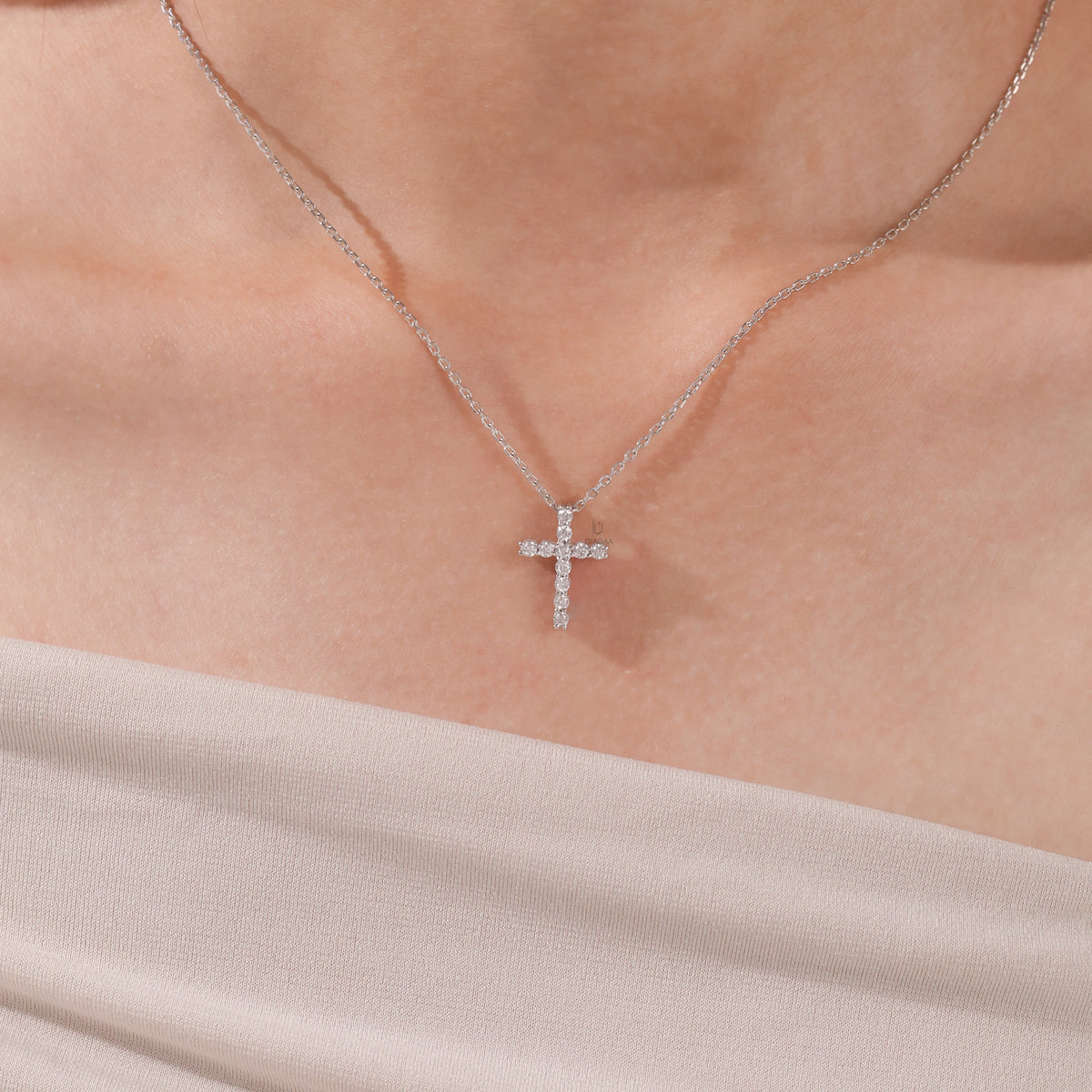 0.38 CT Lab Created Round Cut Diamond Cross Pendant For Women