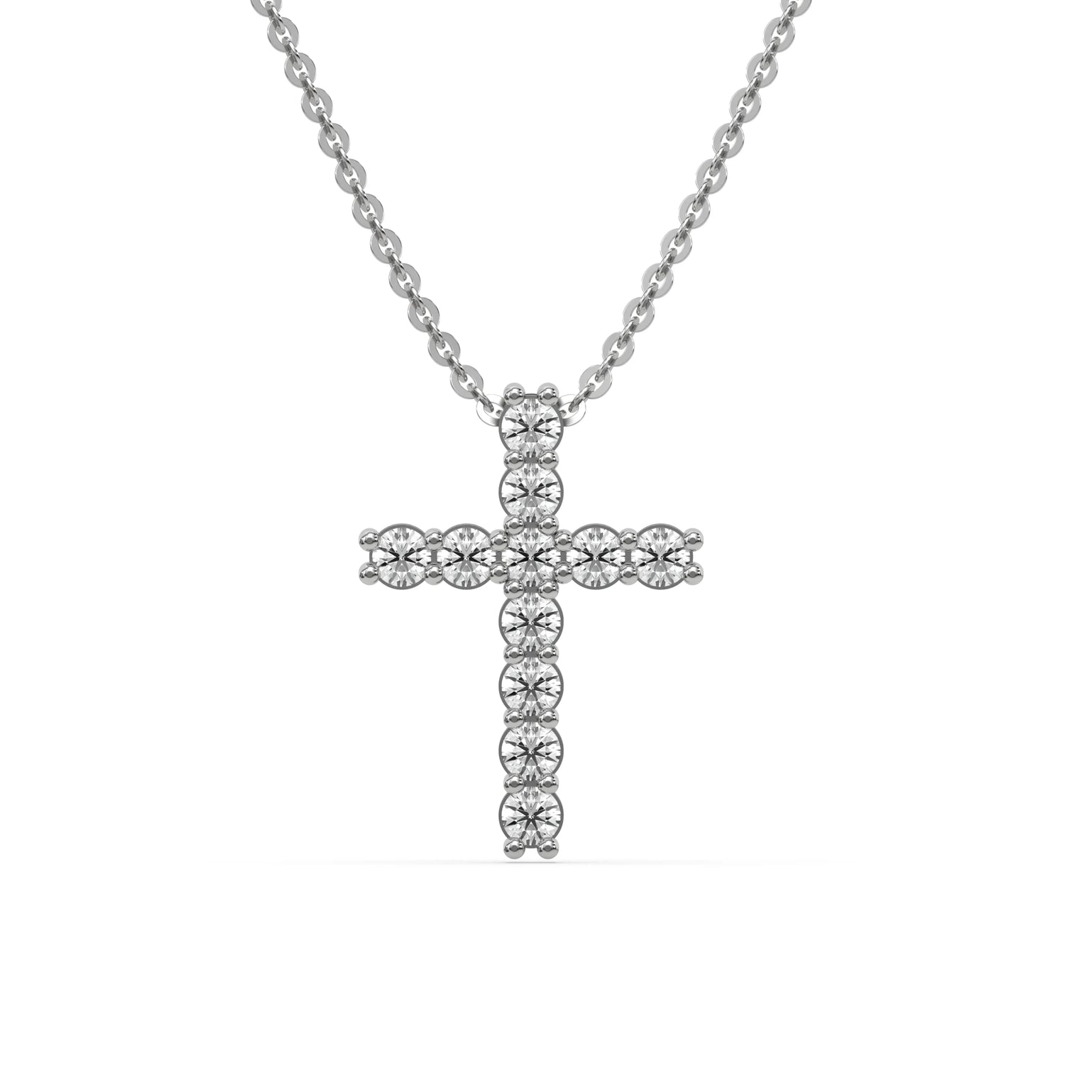 18K White Gold Round Cut Diamond Cross Pendant