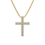 14K Yellow Gold Round Cut Diamond Cross Pendant