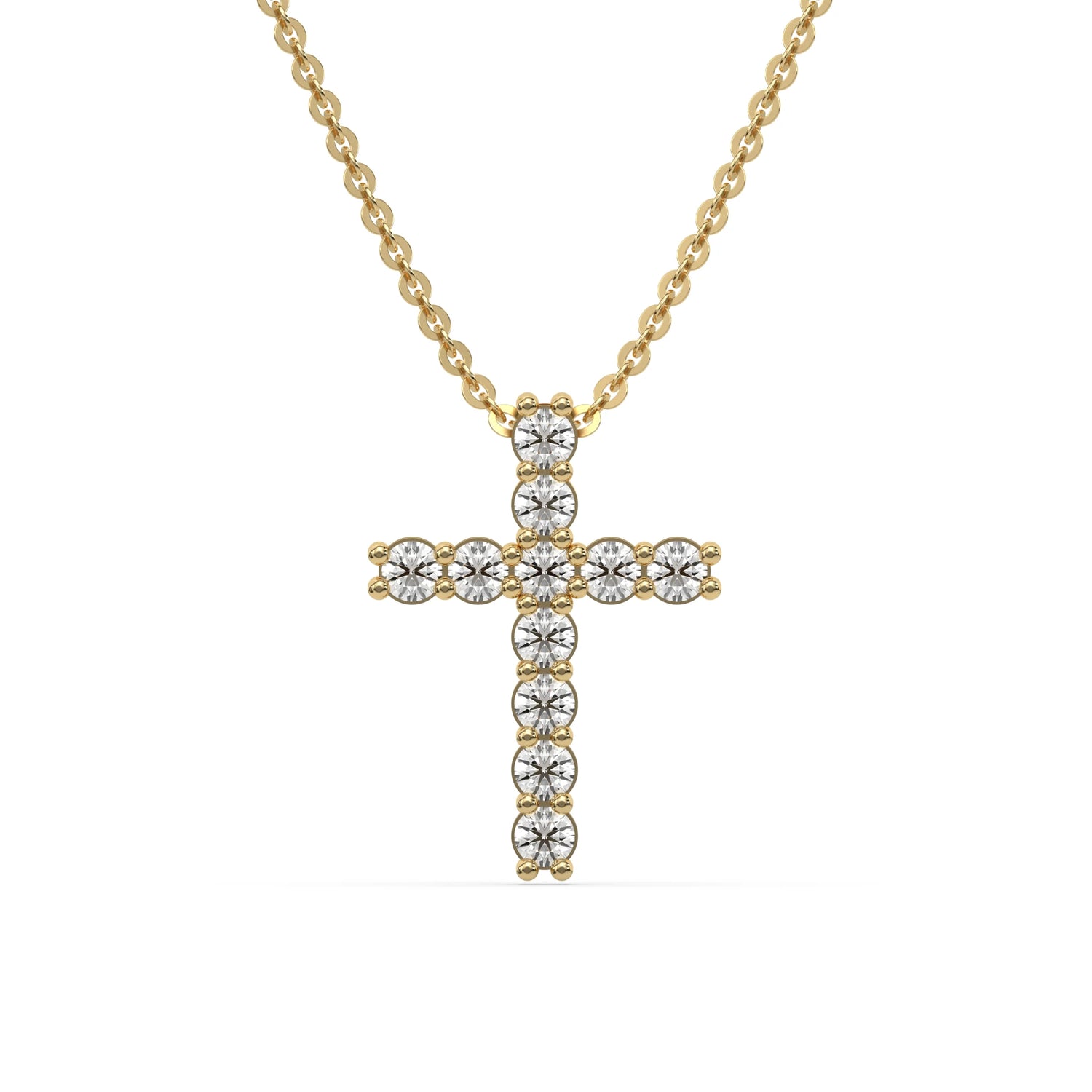 14K Yellow Gold Round Cut Diamond Cross Pendant