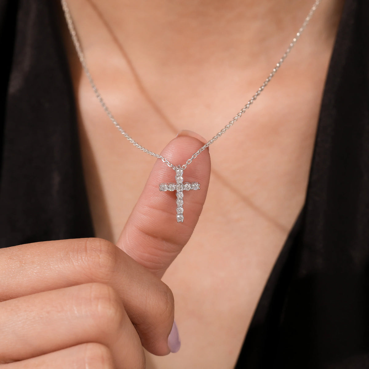 Round diamond Cross Necklace