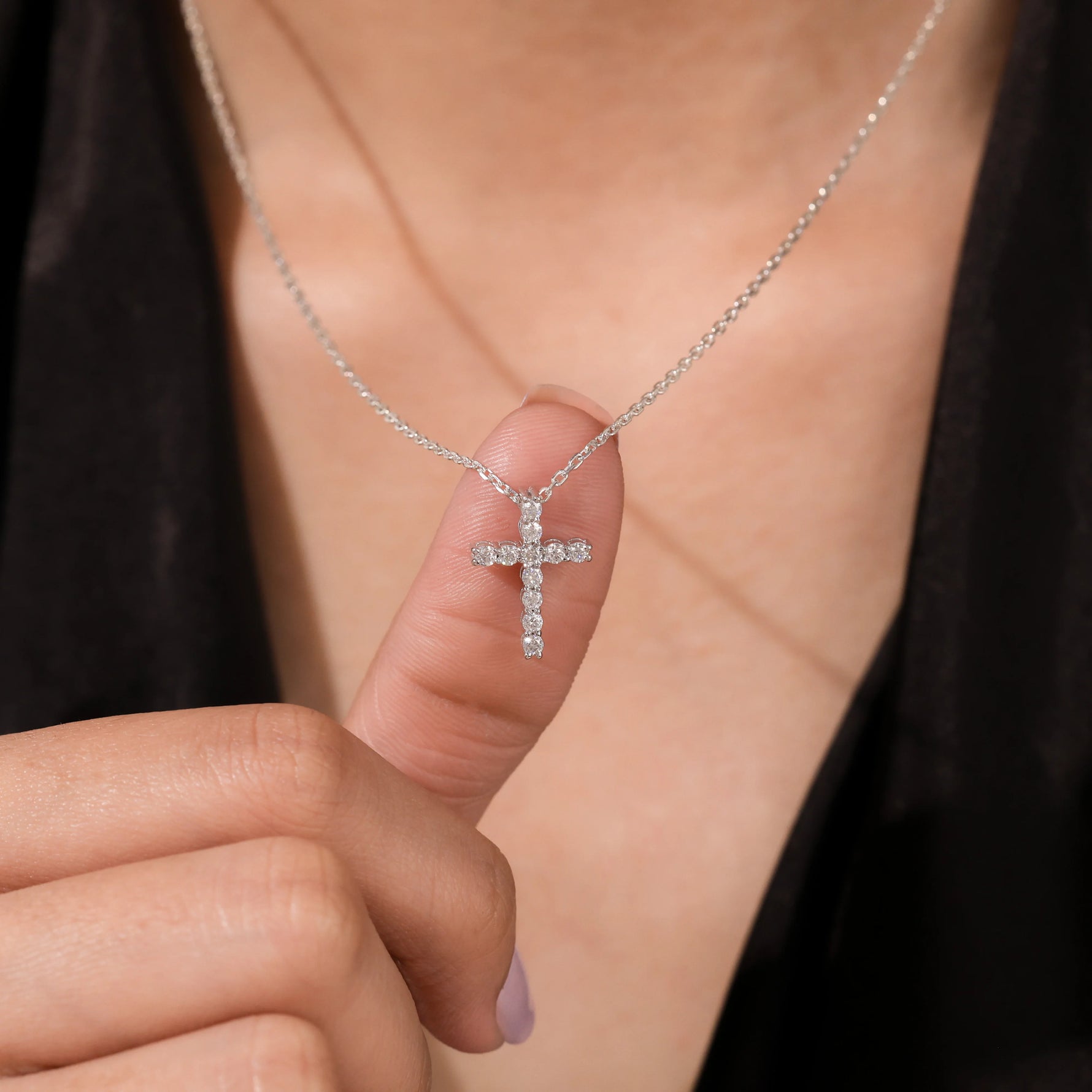 Round diamond Cross Necklace