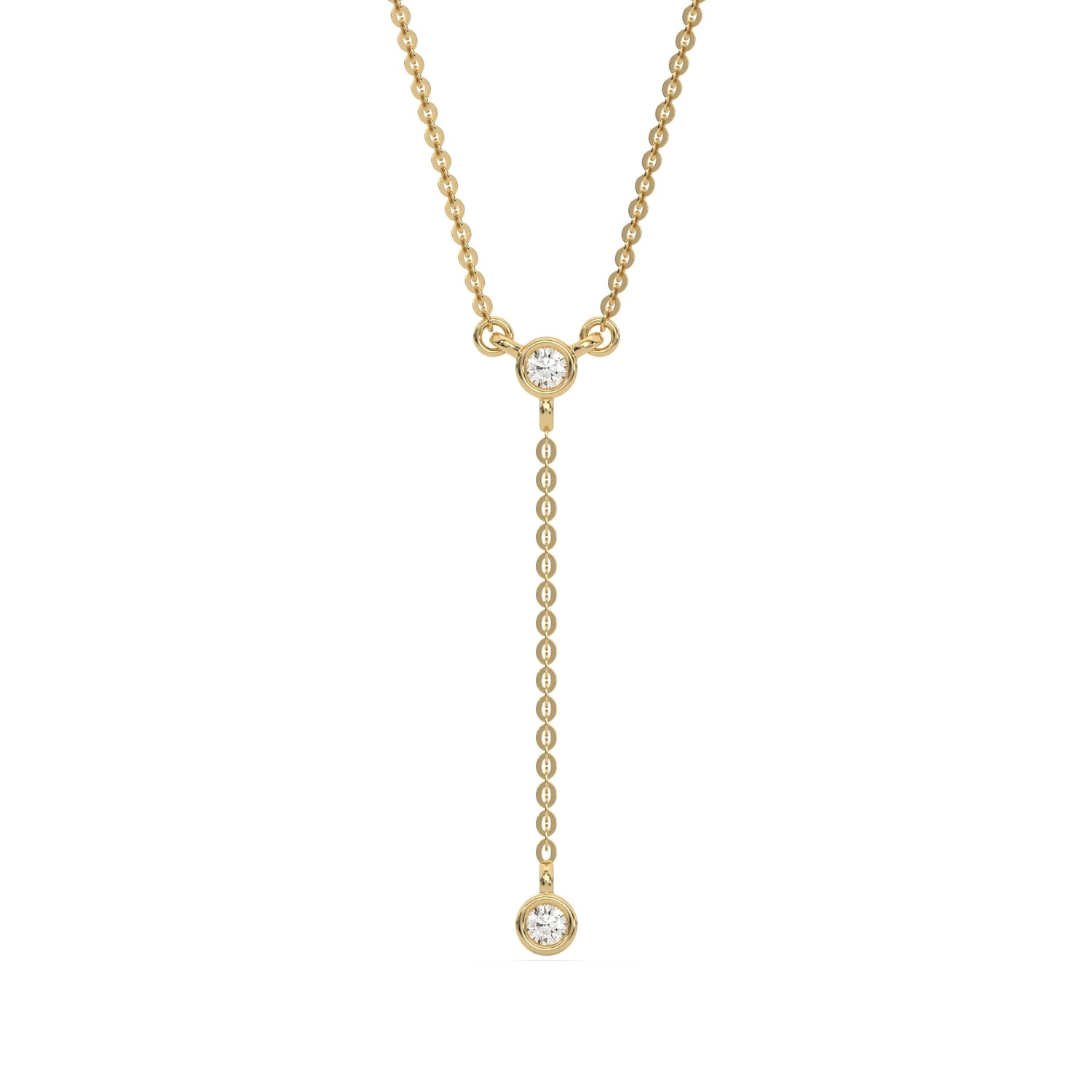 18K Yellow Gold Round Diamond Drop Necklace