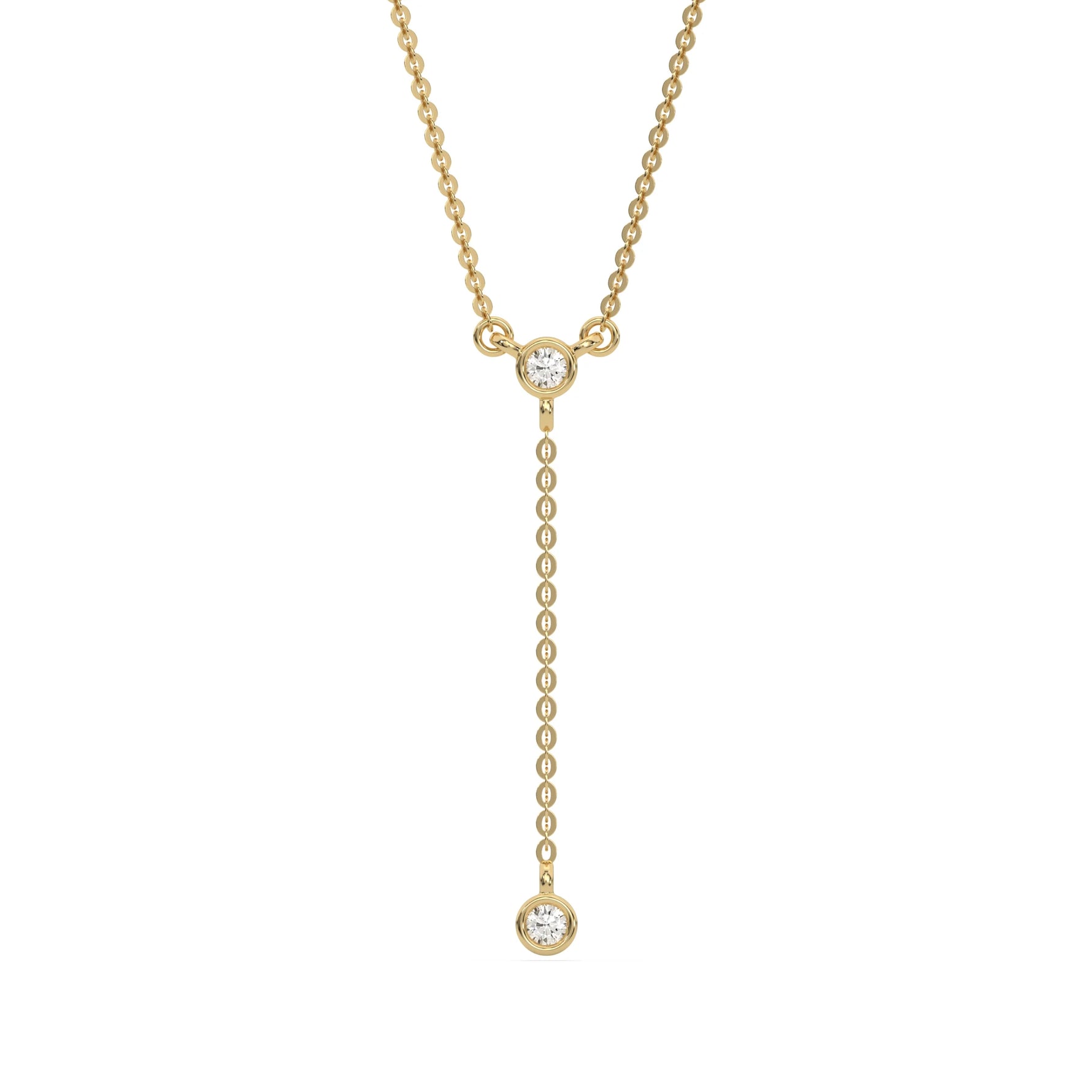 18K Yellow Gold Round Diamond Drop Necklace