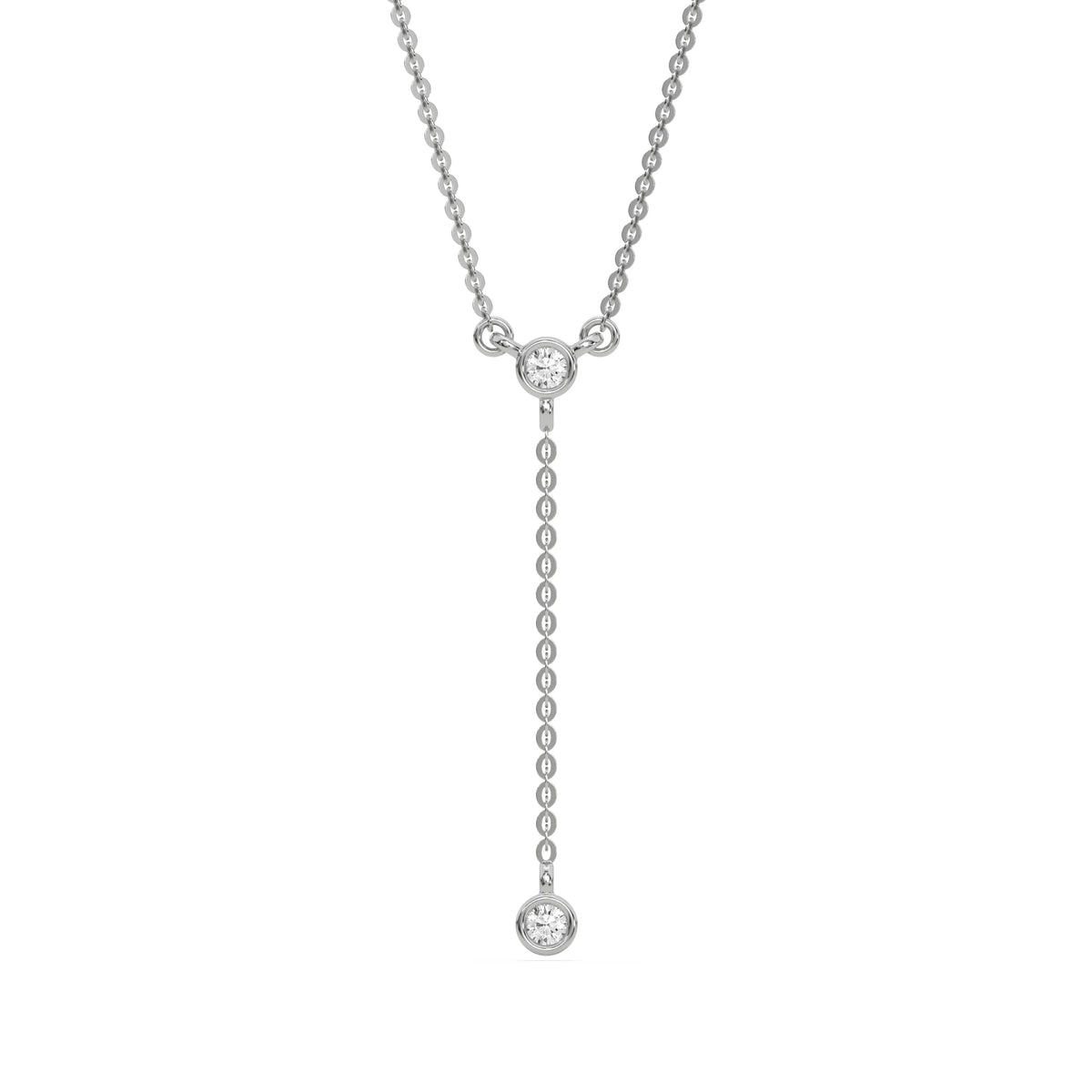 18K White Gold Round Diamond Drop Necklace
