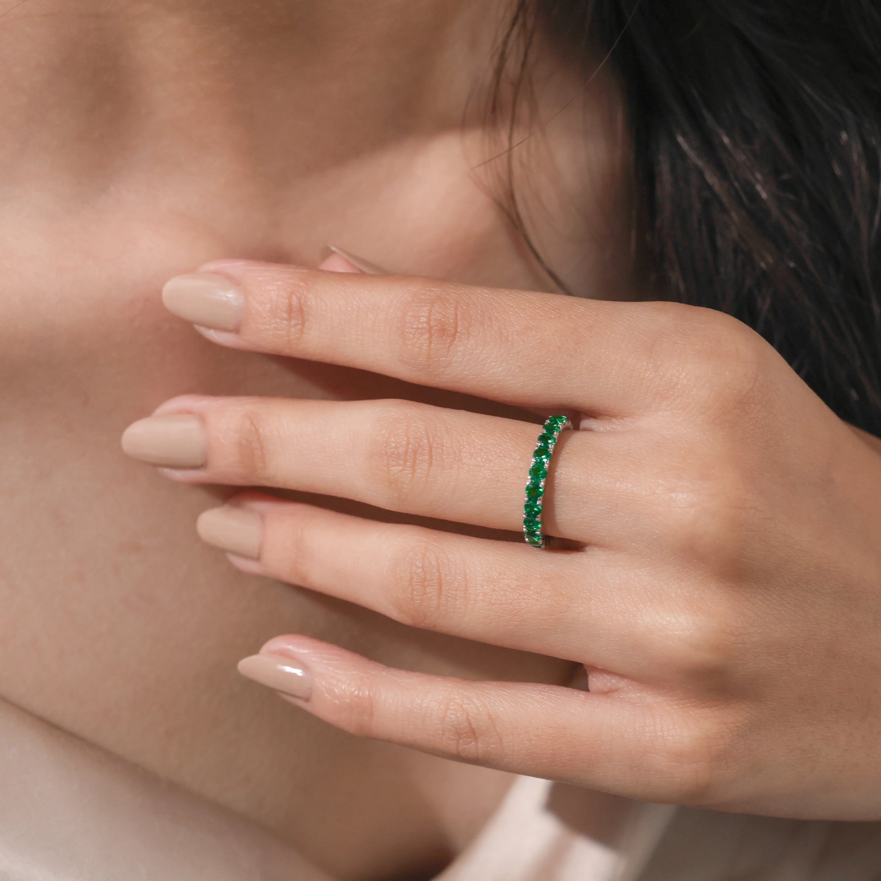 Round Cut Emerald Full Gemstone Ring  