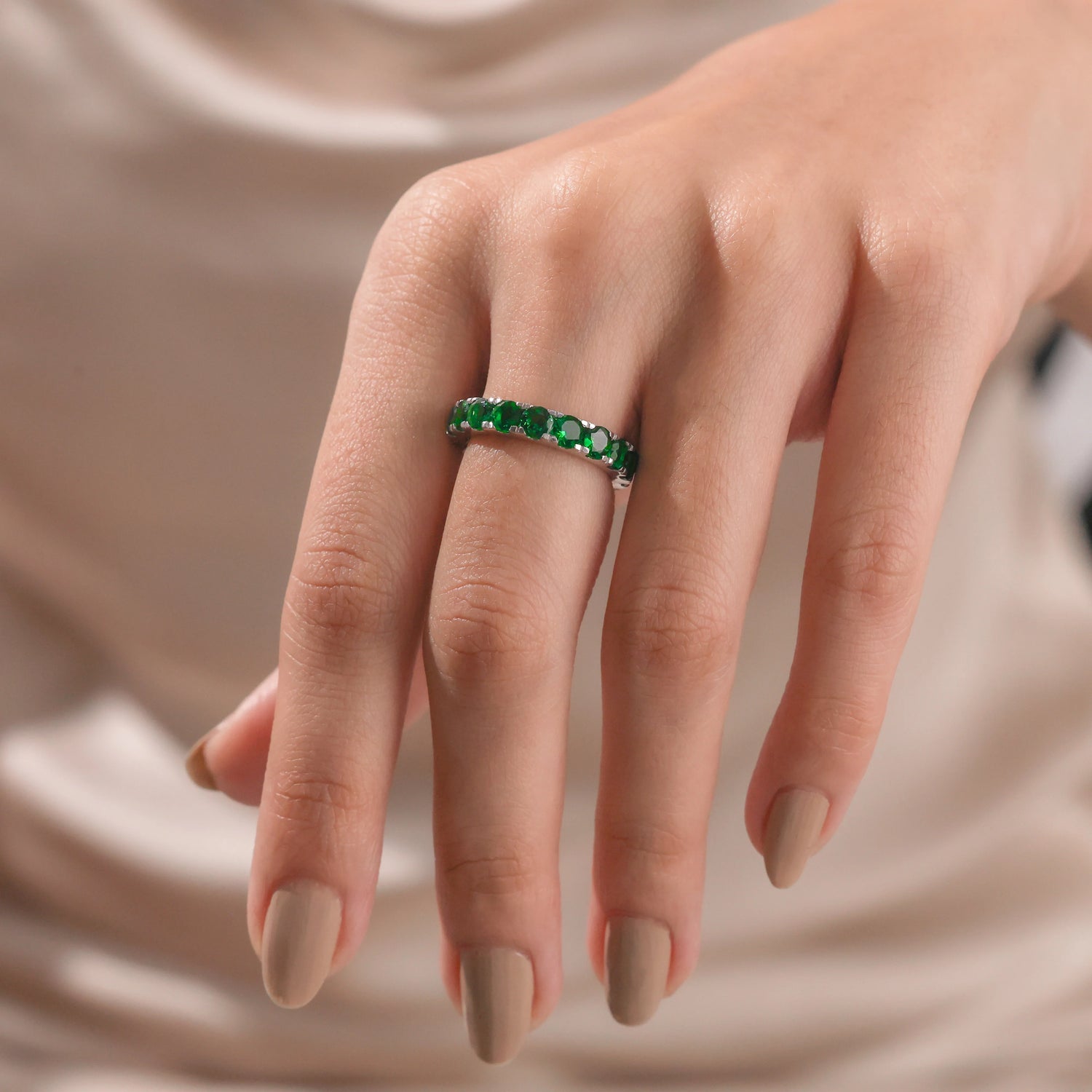 3.60 CT Round Natural Emerald Full Eternity Ring