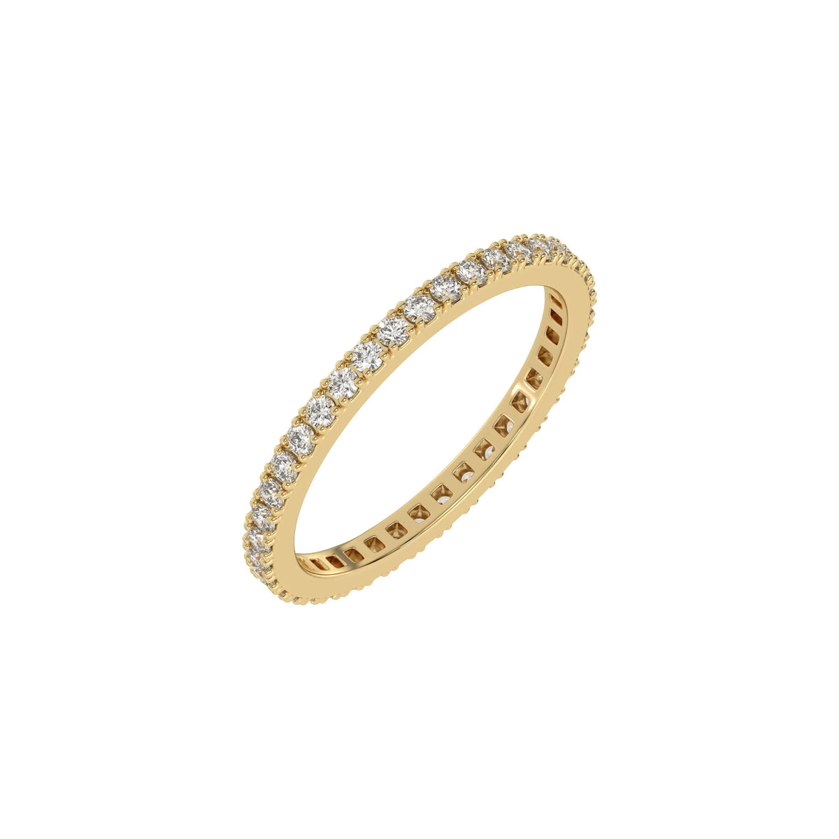 This yellow gold Full Eternity Diamond Band made with brilliant cut round diamonds and set in a beautiful pave setting in 3d view