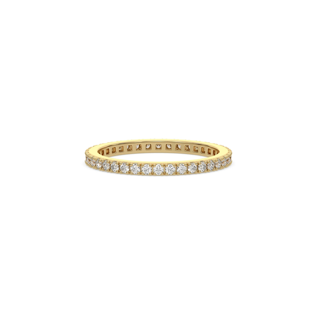 This yellow gold Half Eternity Distance Diamond Band made with brilliant cut round diamonds and set in a beautiful pave setting