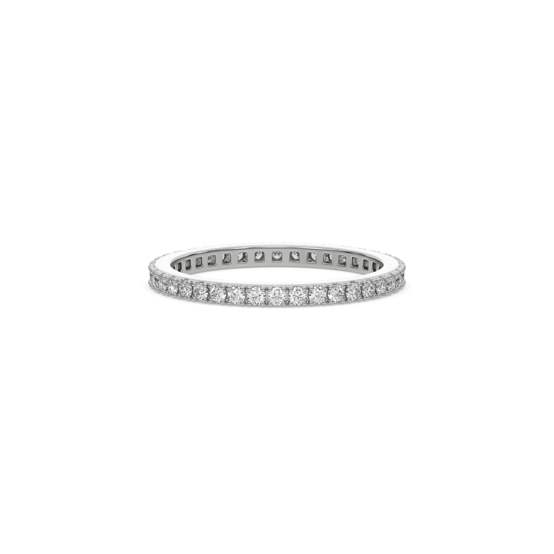 This white gold Half Eternity Distance Diamond Band made with brilliant cut round diamonds and set in a beautiful pave setting